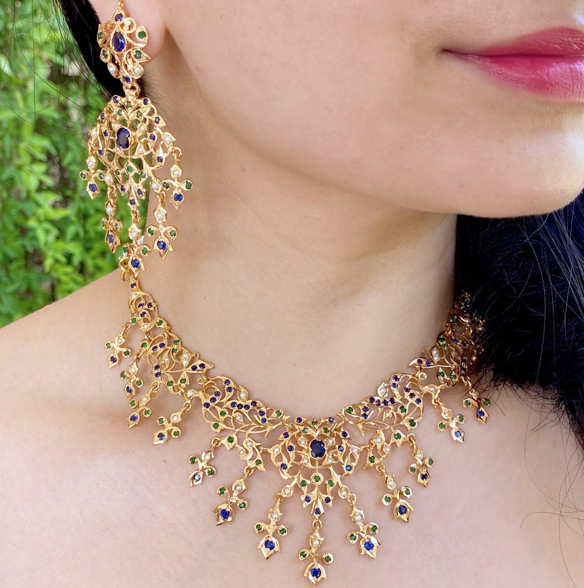 blue sapphire jewelry set for women