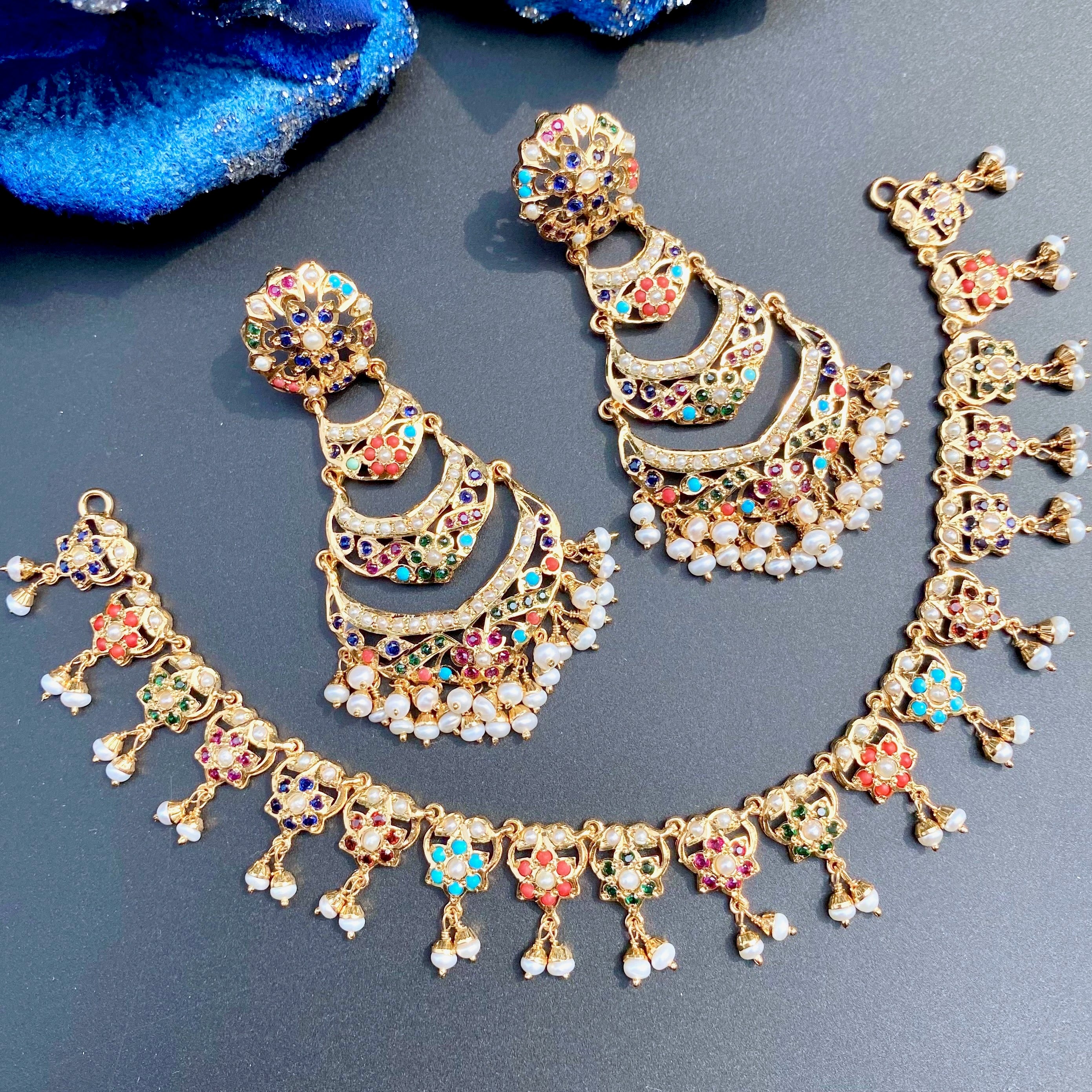 navratna necklace set gold plated