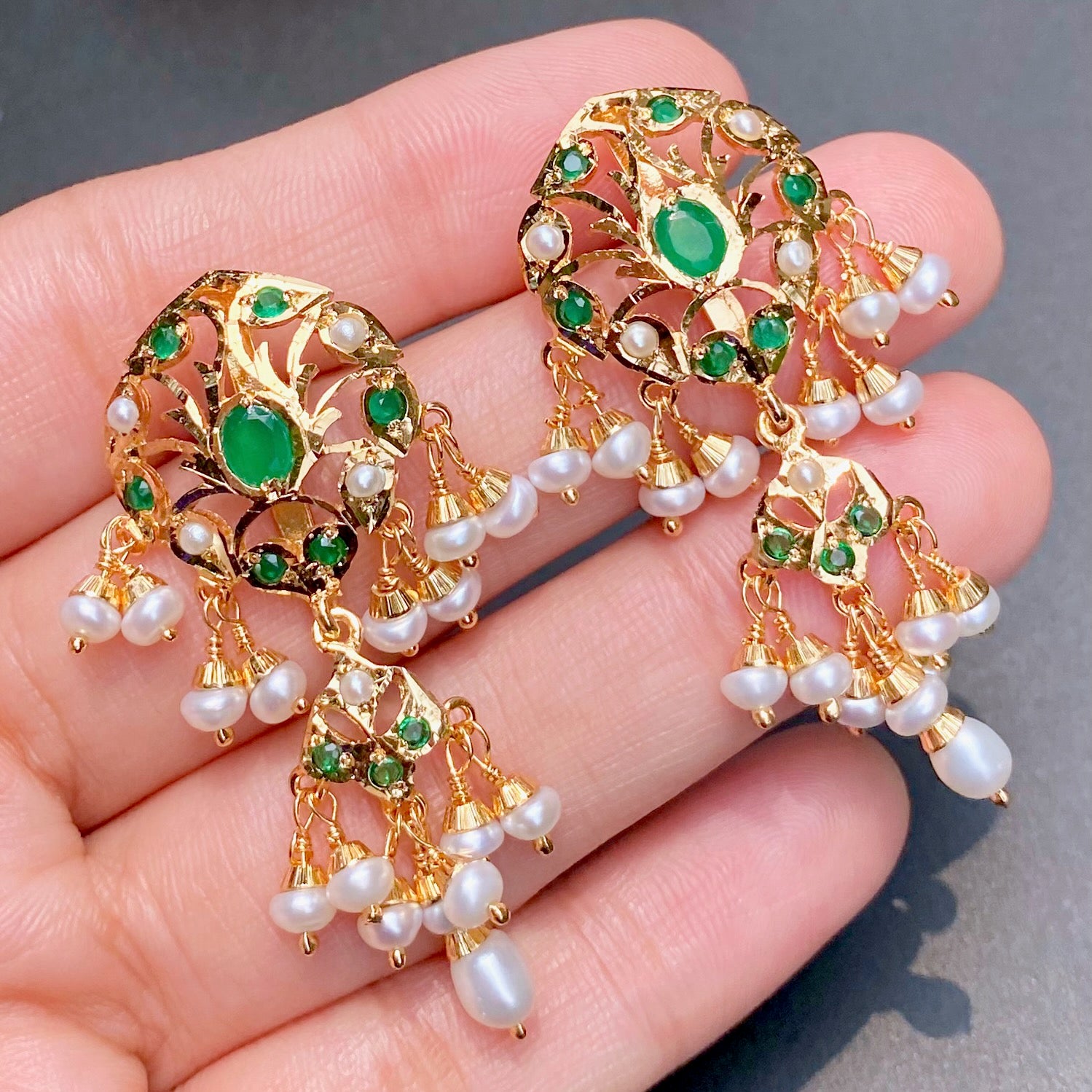 Cute Emerald Green Jadau Earrings | Gold Plated on Silver ER 617