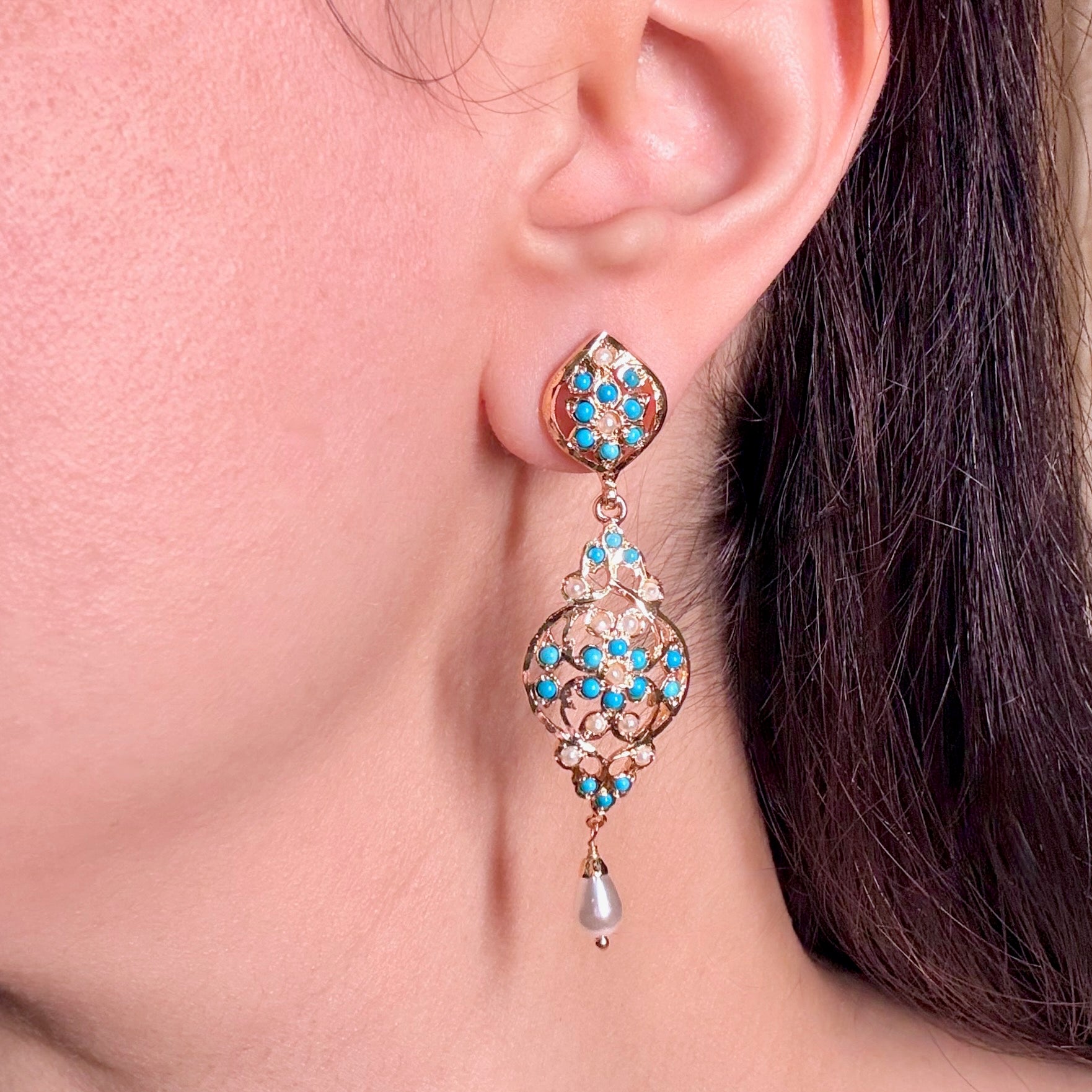 Gold Plated Jadau Earrings | Premium Artificial Jewelry BER 091