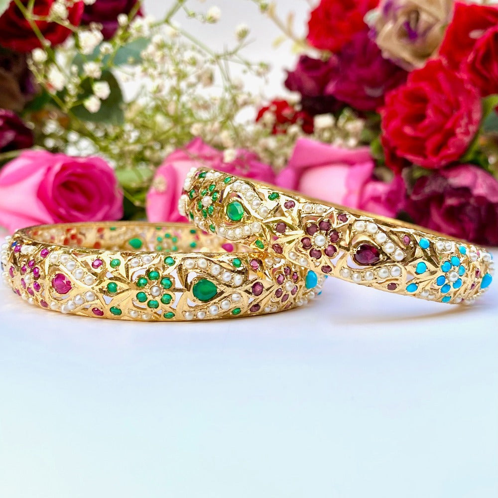 navratna bangles jadau gold plated