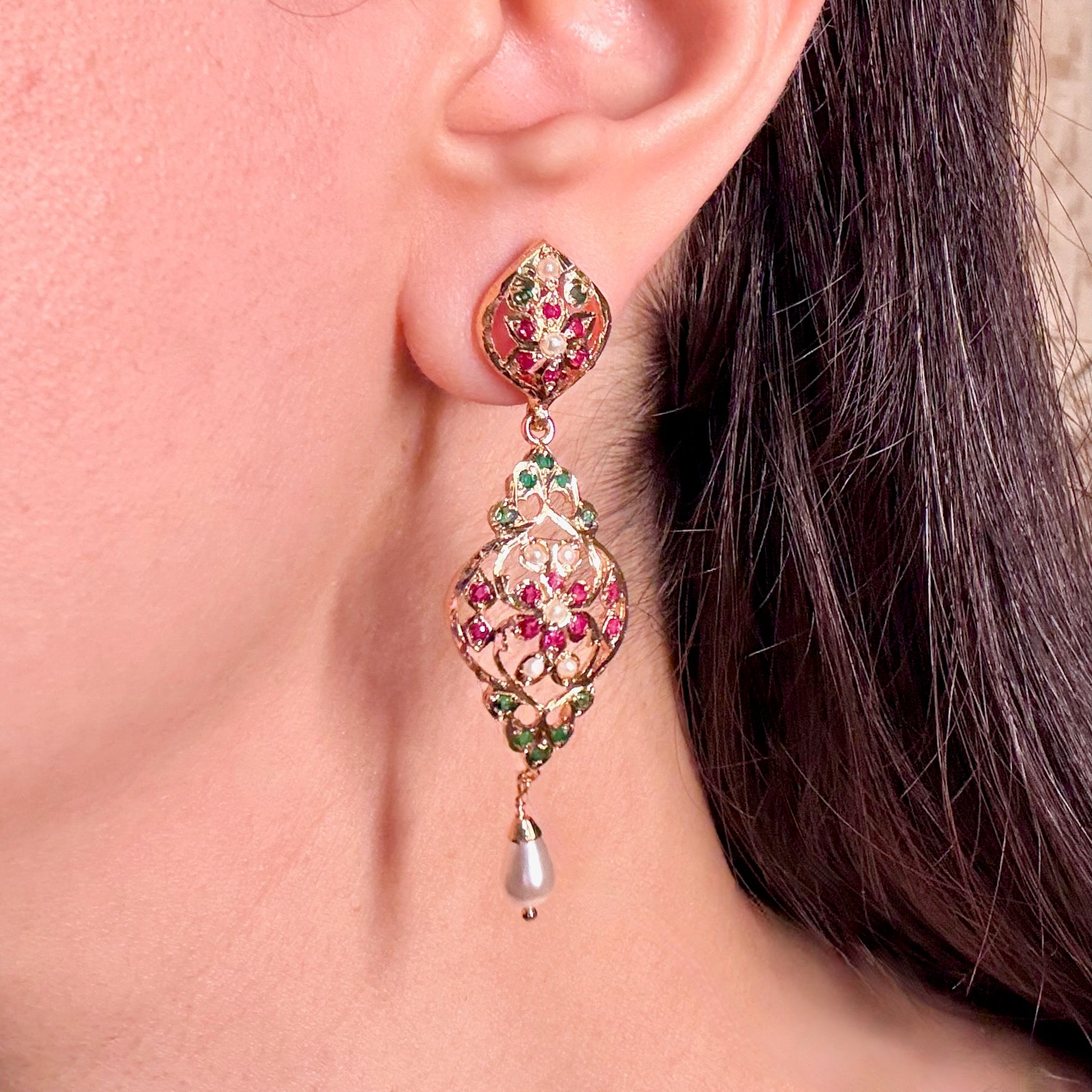 Gold Plated Jadau Earrings | Premium Immitation Jewelry BER 085