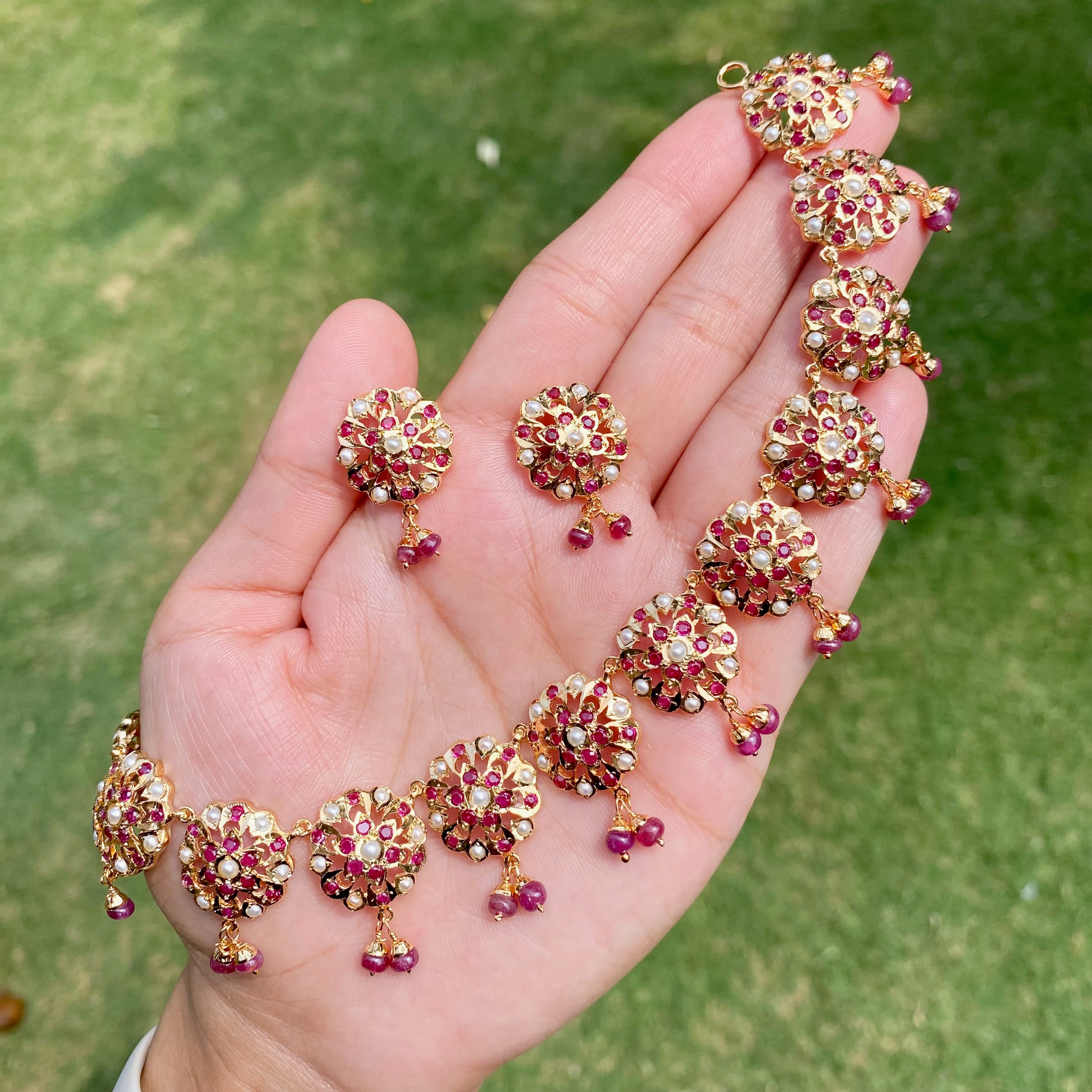 jadau ruby pearl necklace set