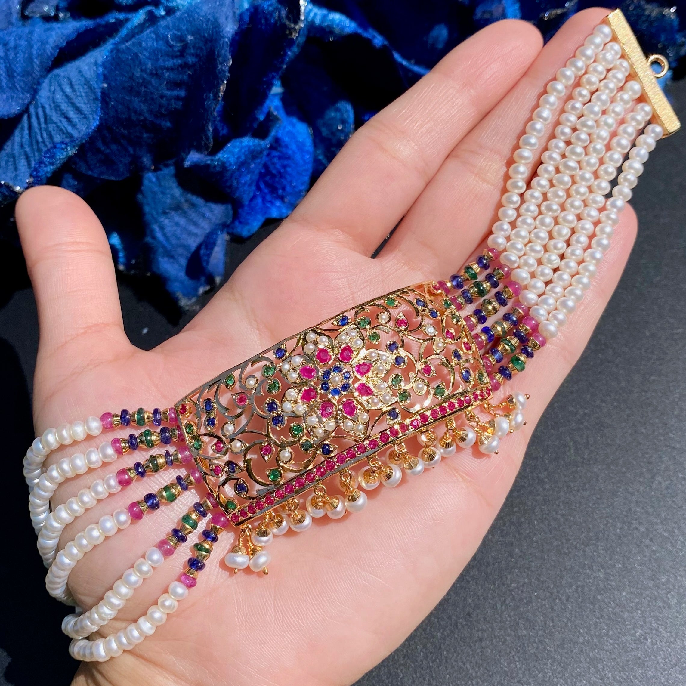 Multicolored Jadau Choker Set | Ethnic Indian Fashion Jewelry on Silver Base NS 416