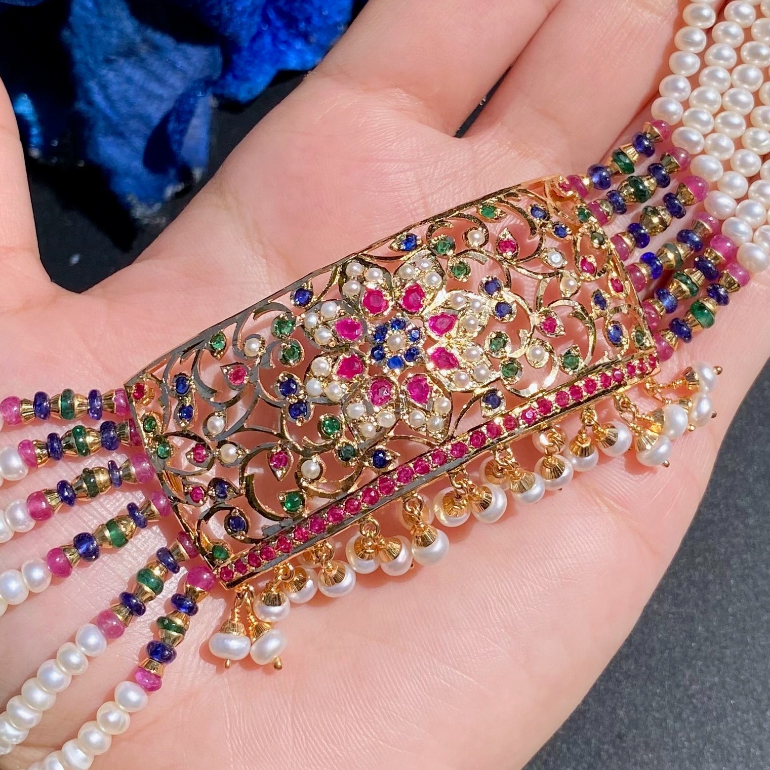 Multicolored Jadau Choker Set | Ethnic Indian Fashion Jewelry on Silver Base NS 416