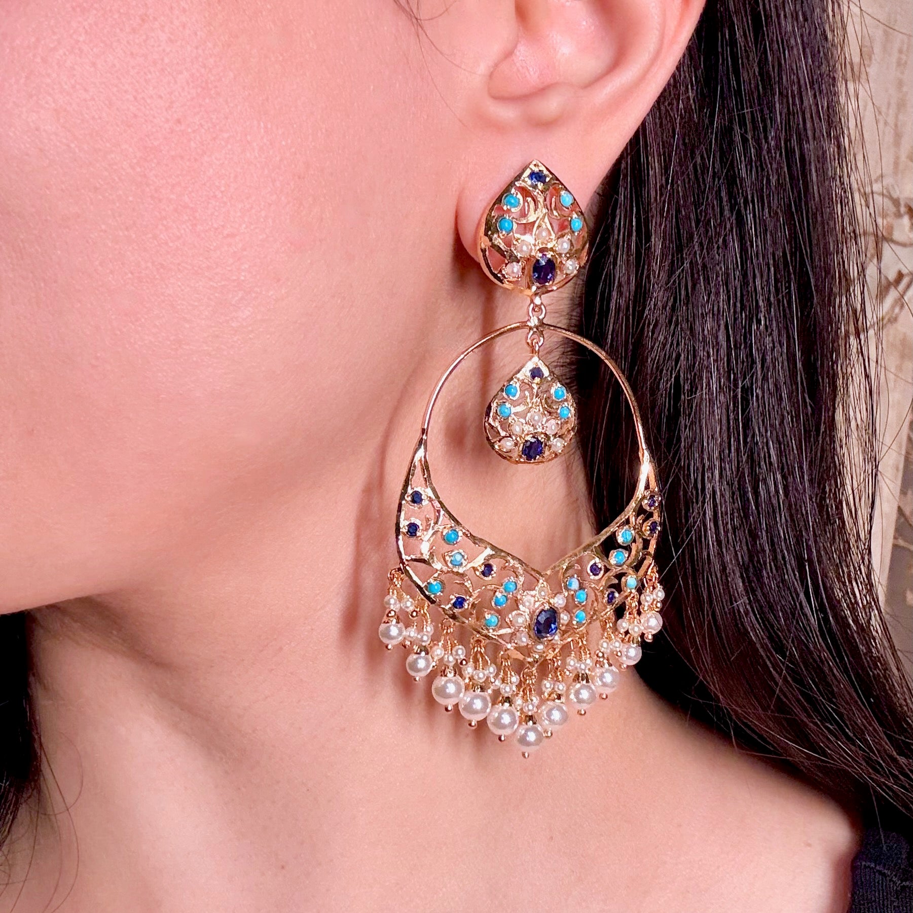 Two Tone Jadau Chandbali Earrings | Mixed Metal Base BER 128