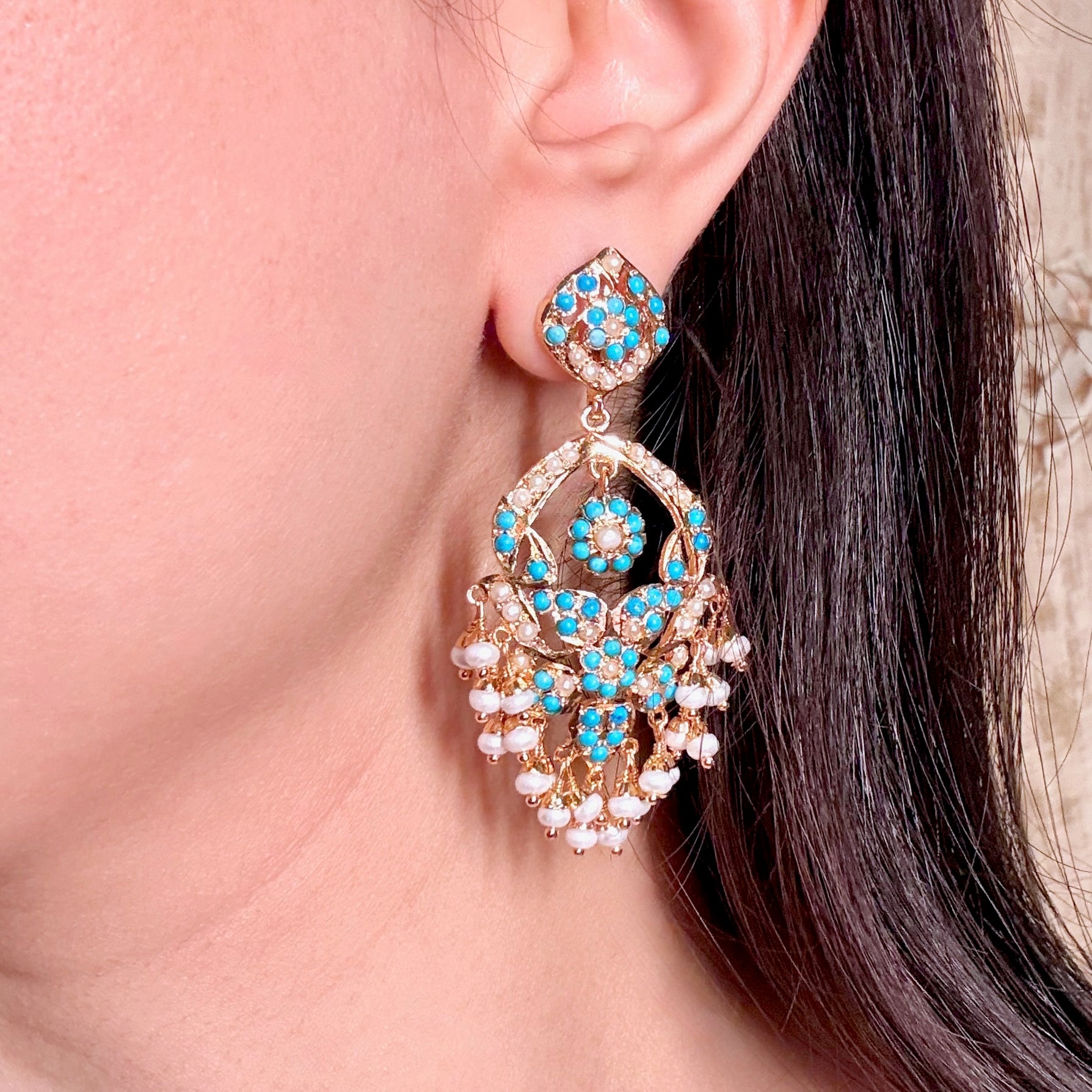 Feroza Chandbali Earrings | Mixed Metal Base BER 127