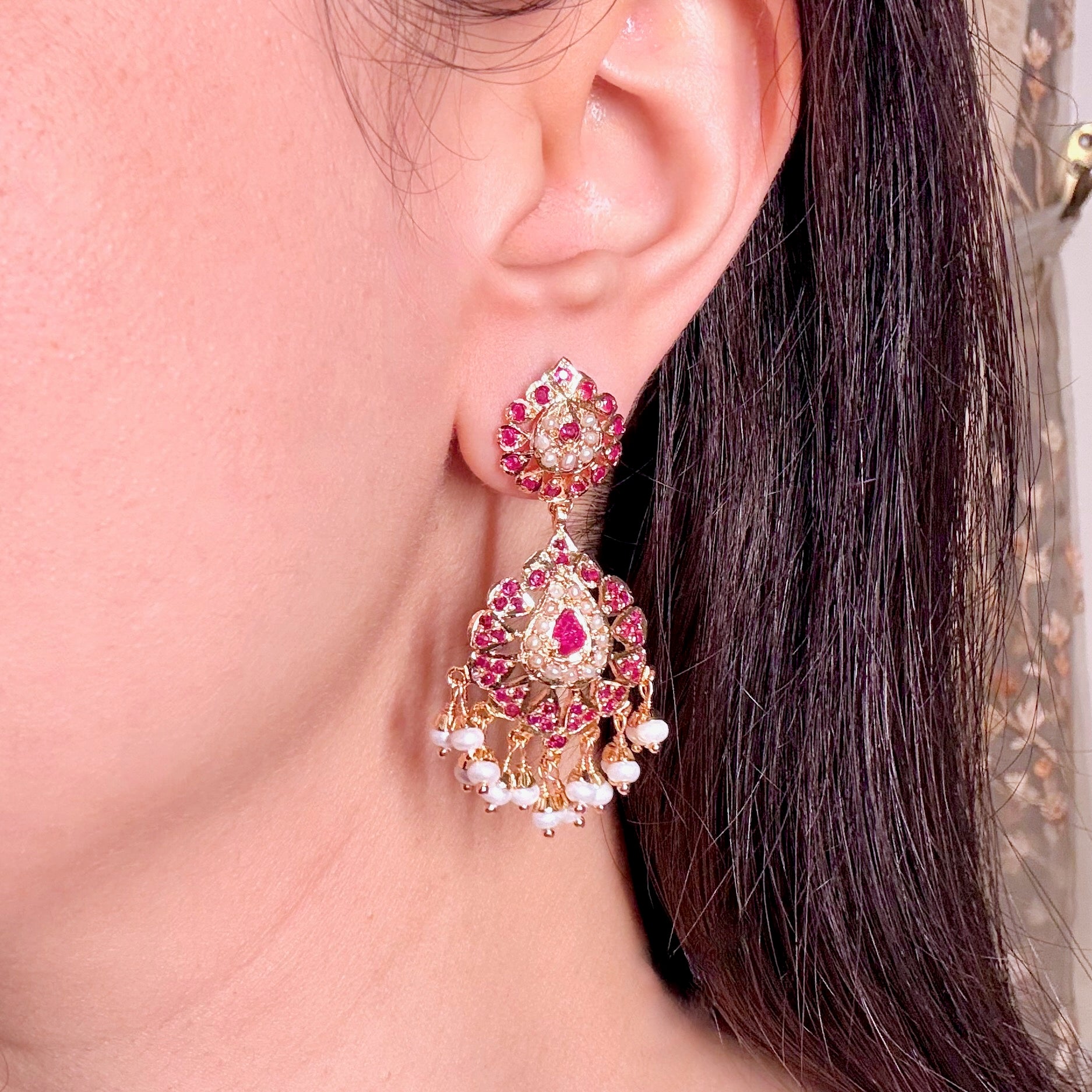 Gold Plated Jadau Dangler Earrings | Artificial Jewelry BER 124