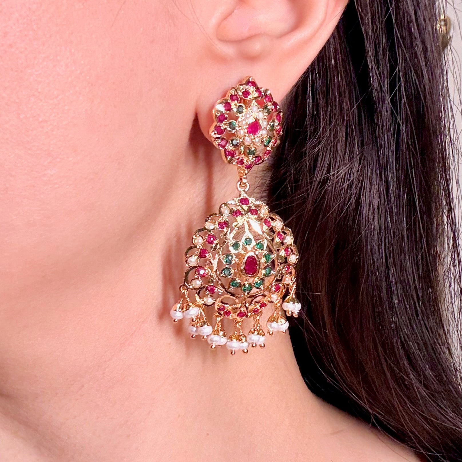 Gold Plated Jadau Dangler Earrings | Artificial Jewelry BER 120