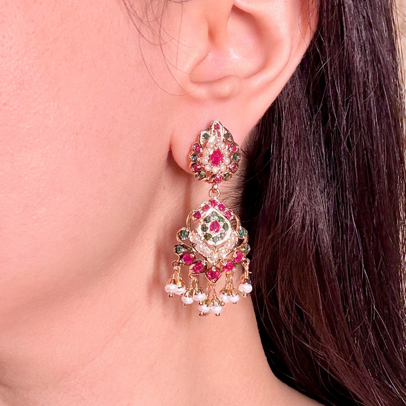Gold Tone Jadau Dangler Earrings | Artificial Jewelry BER 114