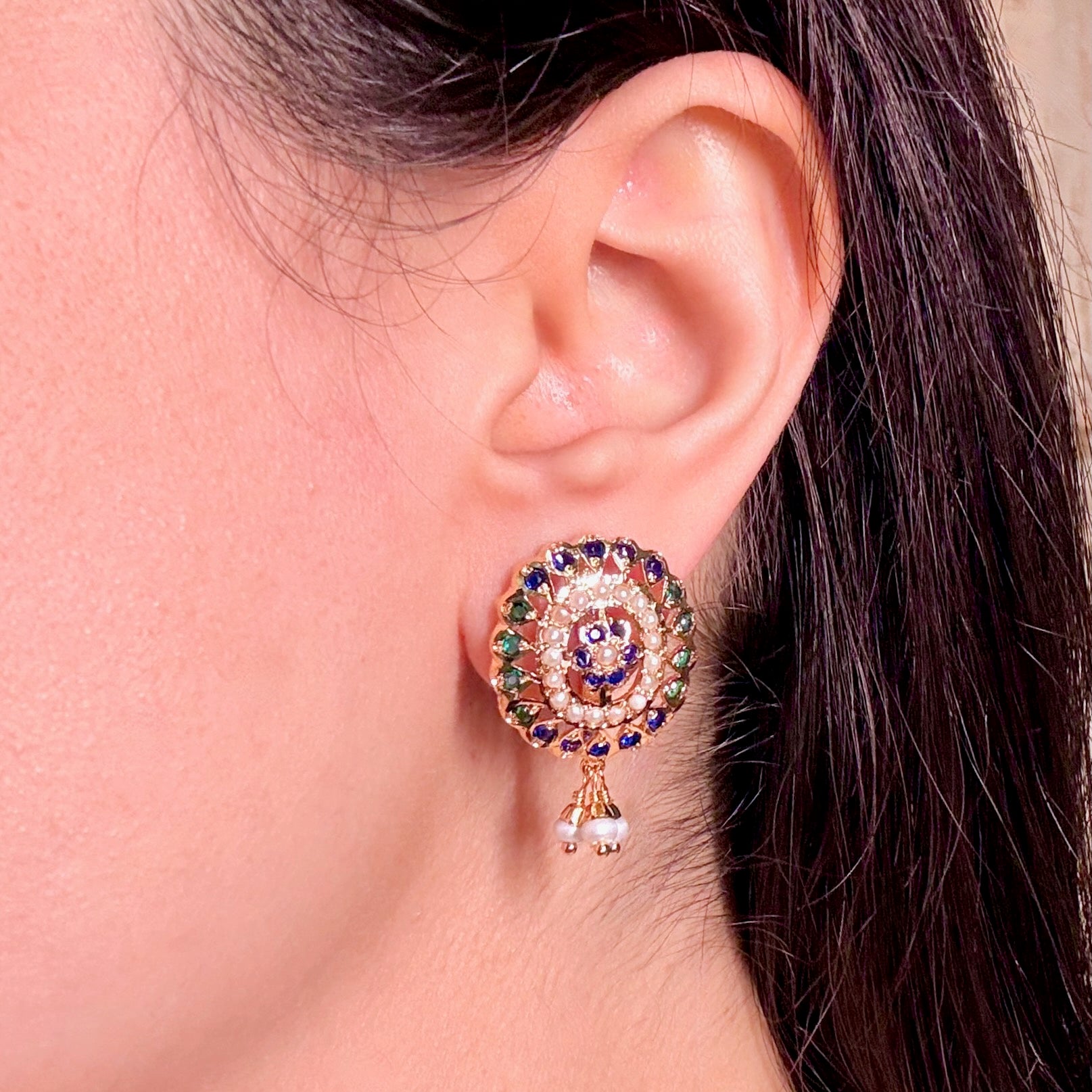 Alluring Jadau Studs | Gold Plated on Mixed Metal Base BER 104