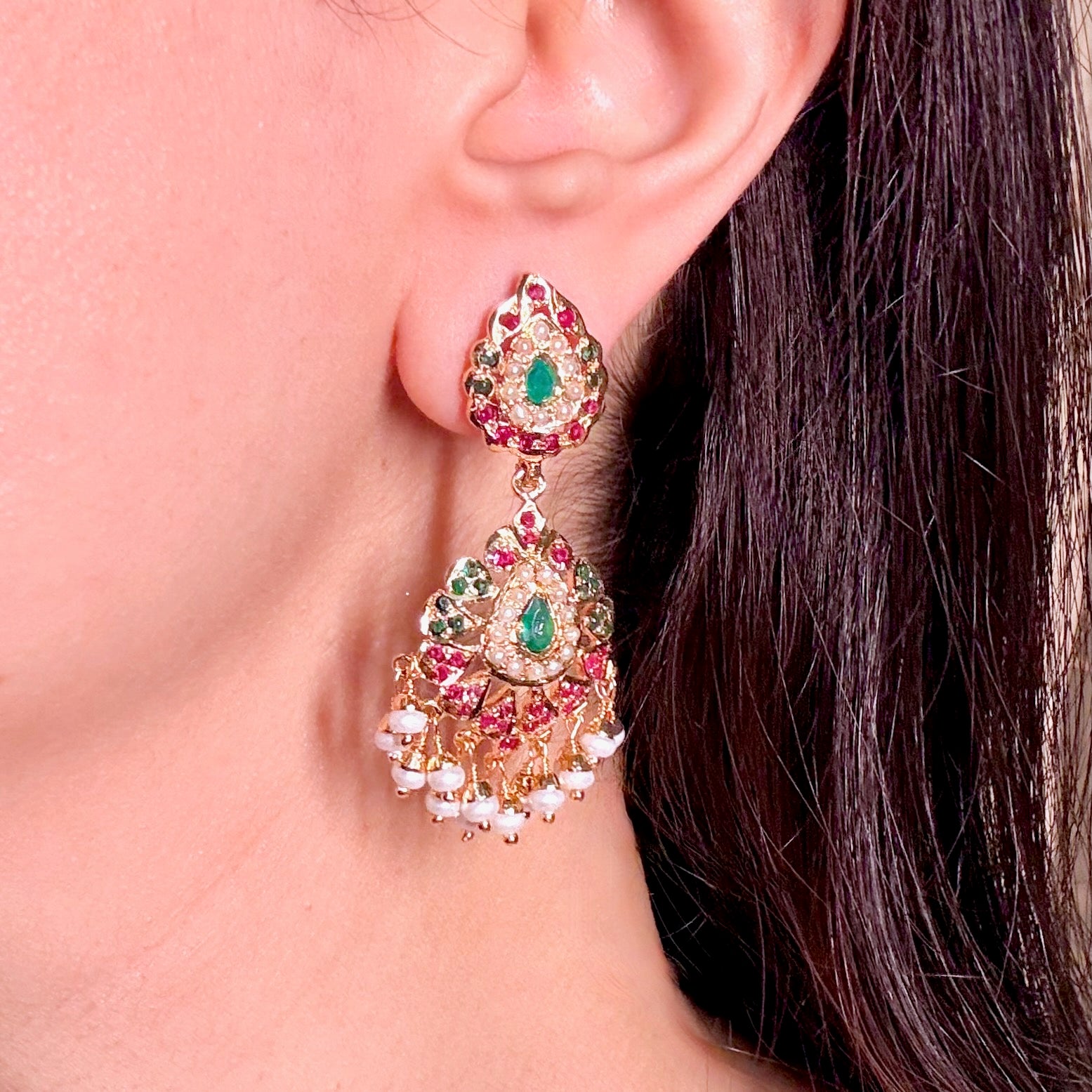 Gold Tone Jadau Dangler Earrings | Artificial Jewelry BER 101