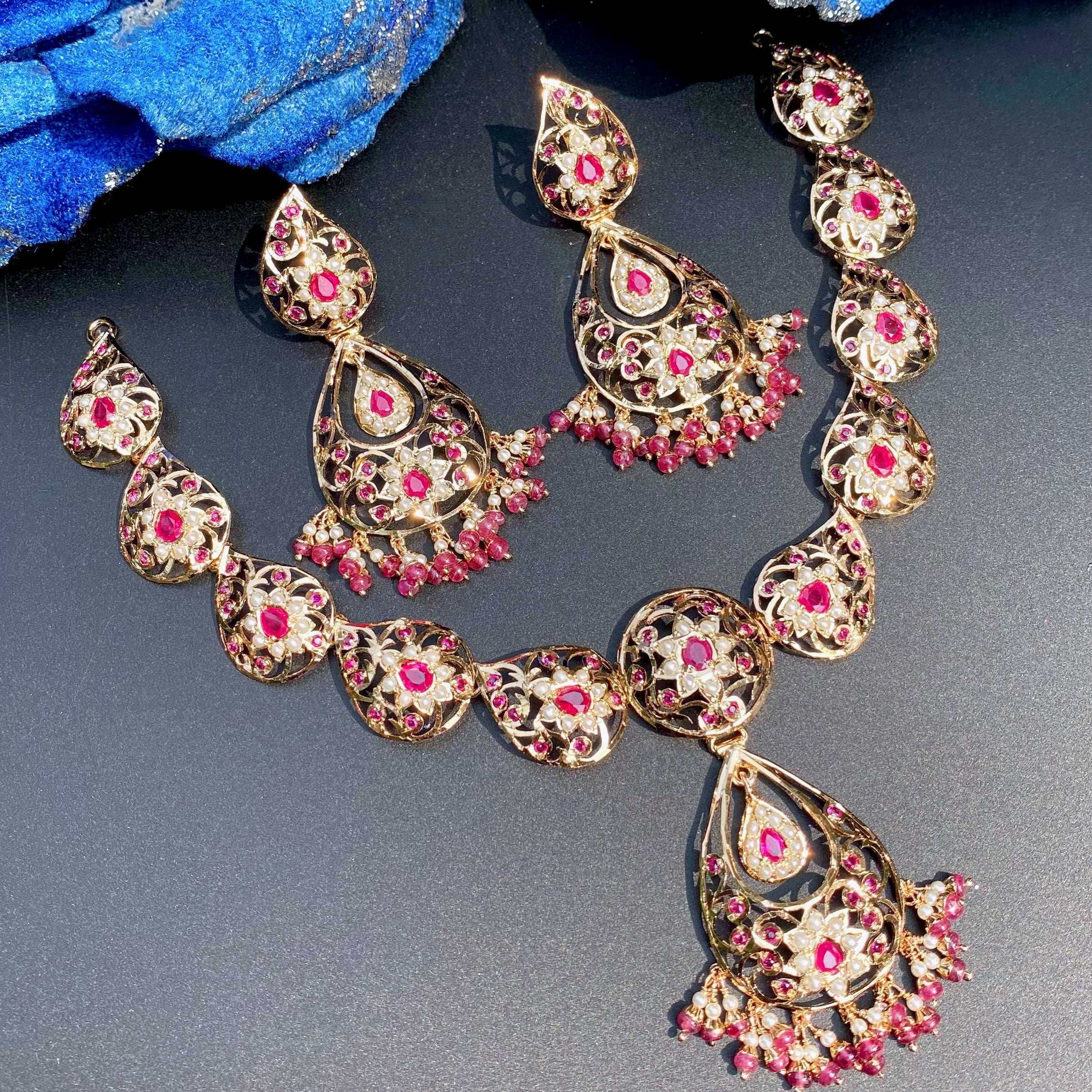 pearl ruby necklace set