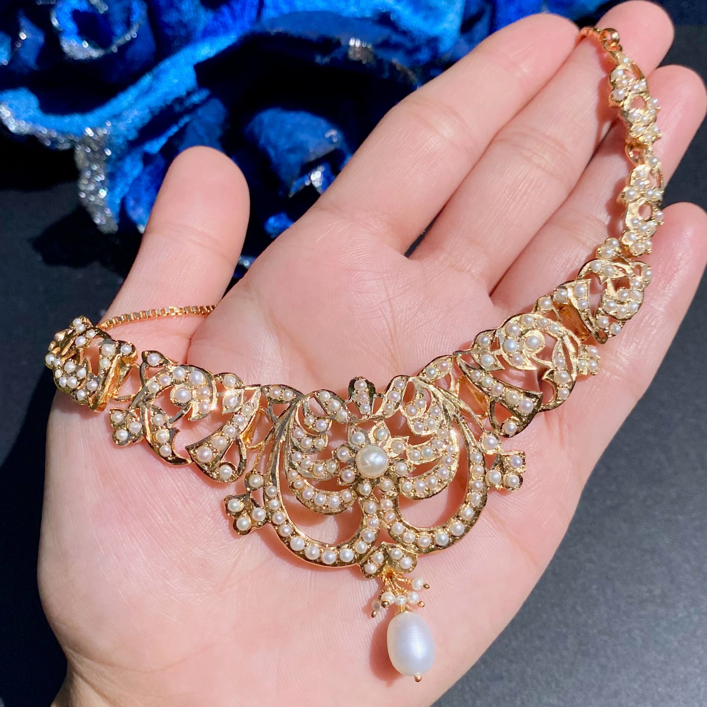 Vintage Style Pearl Necklace Set | Gold Plated on 925 Silver Base NS 441