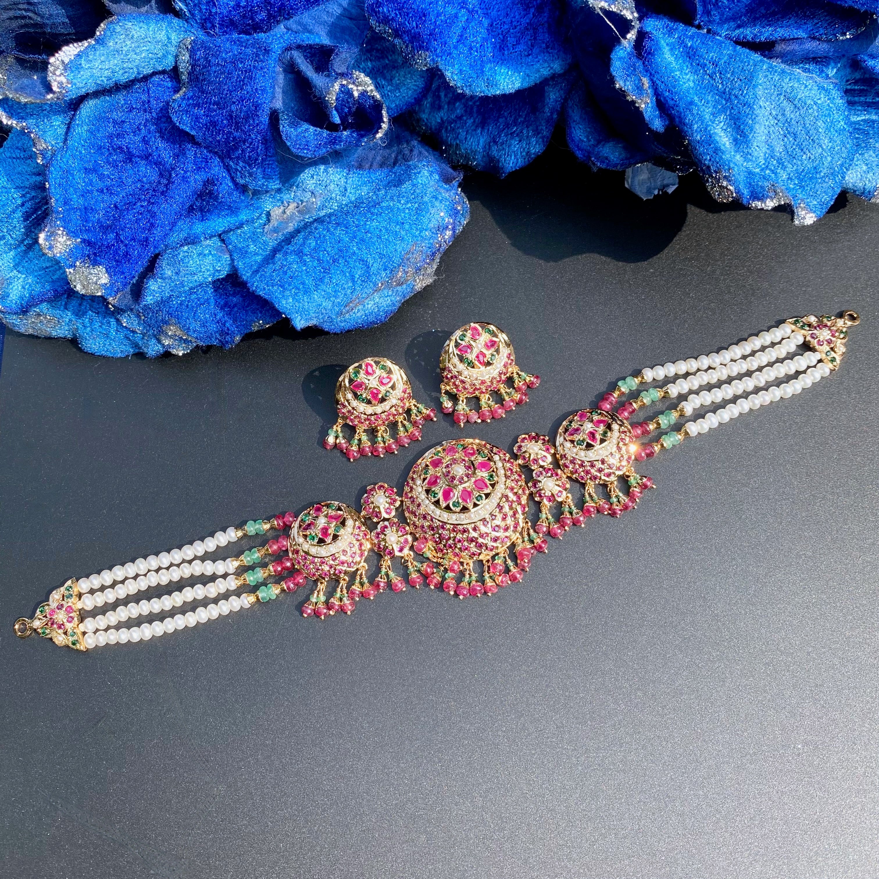 gold plated jadau choker
