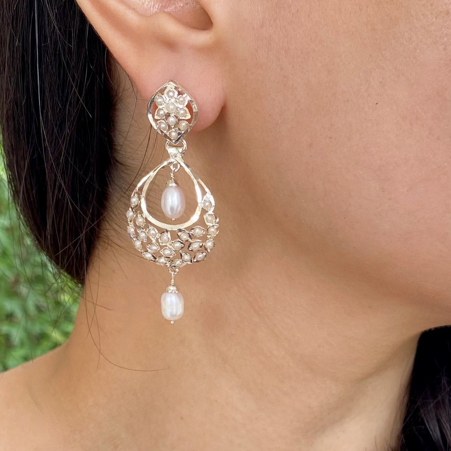 modern silver chandbali earrings