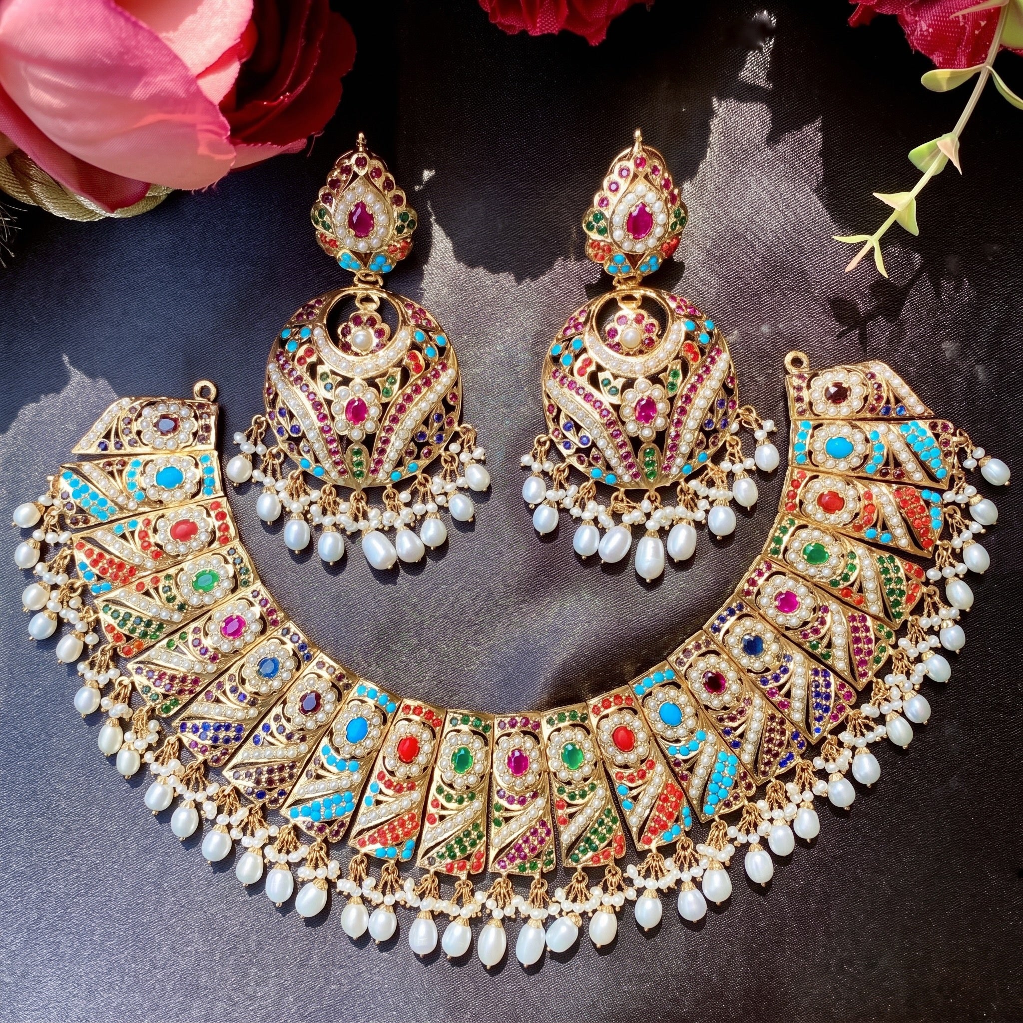 navratna bridal neckalce set under 70000