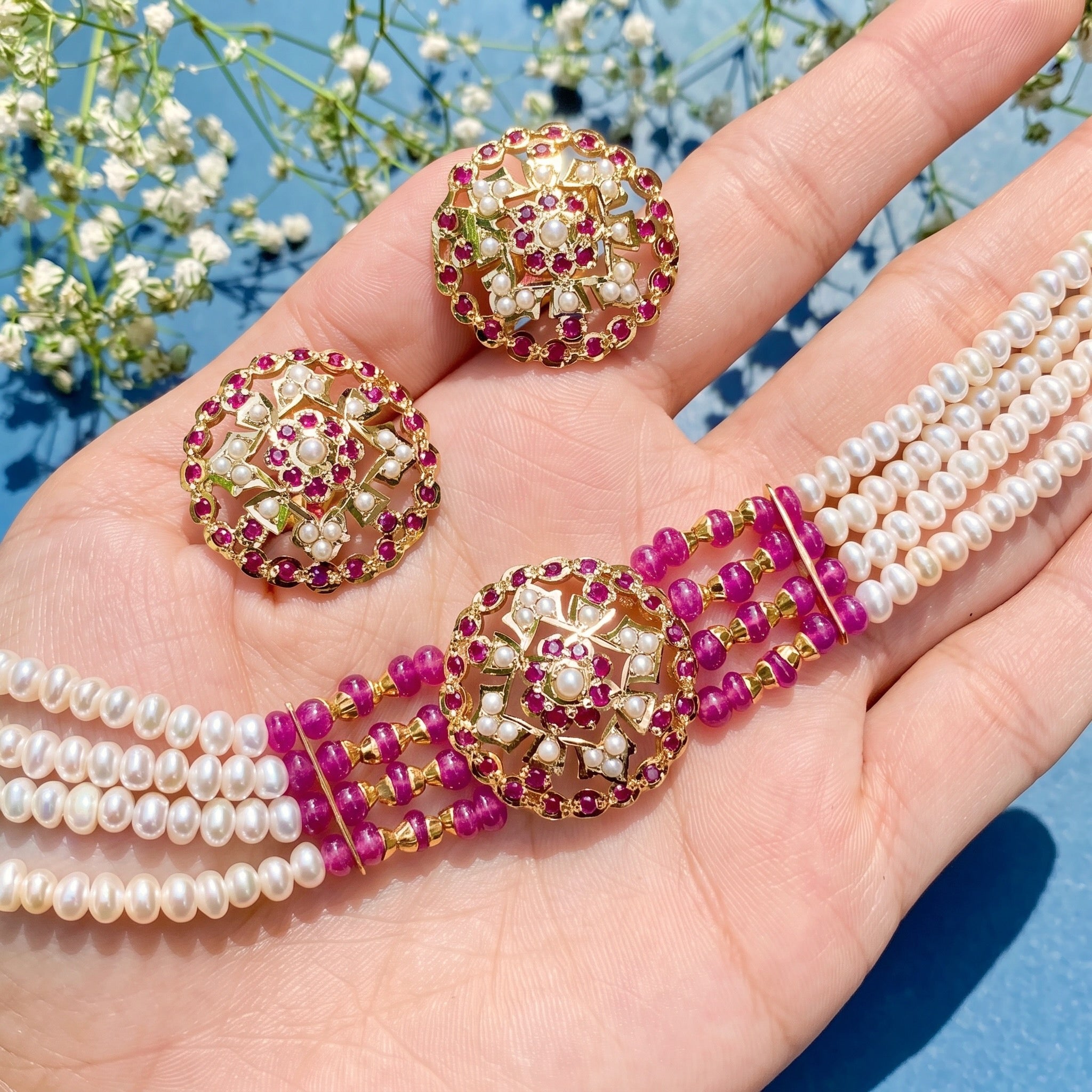 ruby choker set with pearls