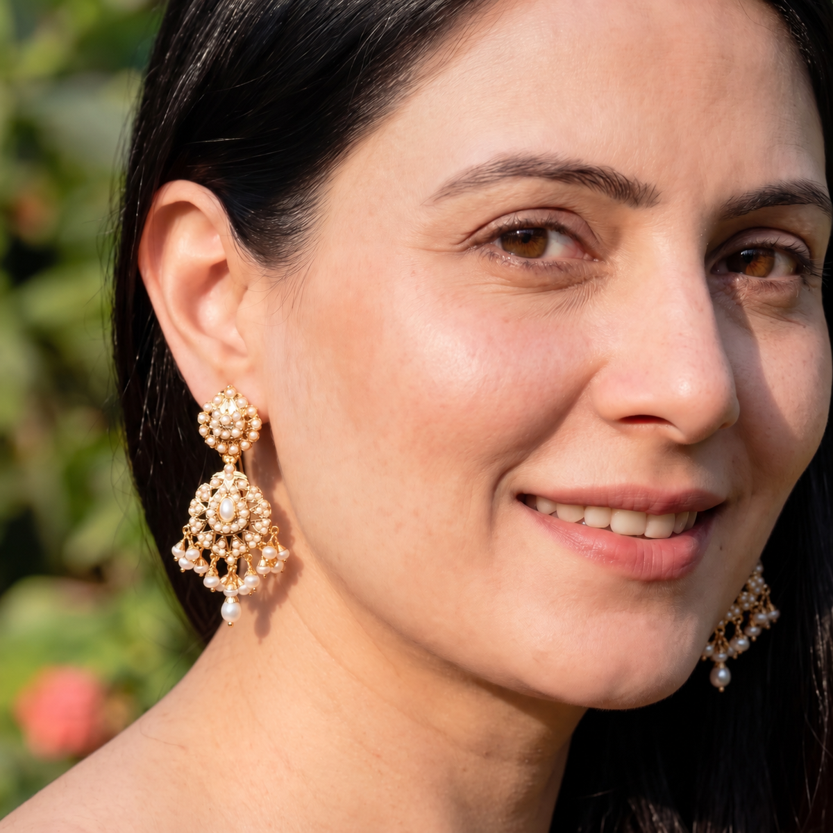 Dainty Pearl Drop Jadau Earrings | Gold Plated on Silver ER 807