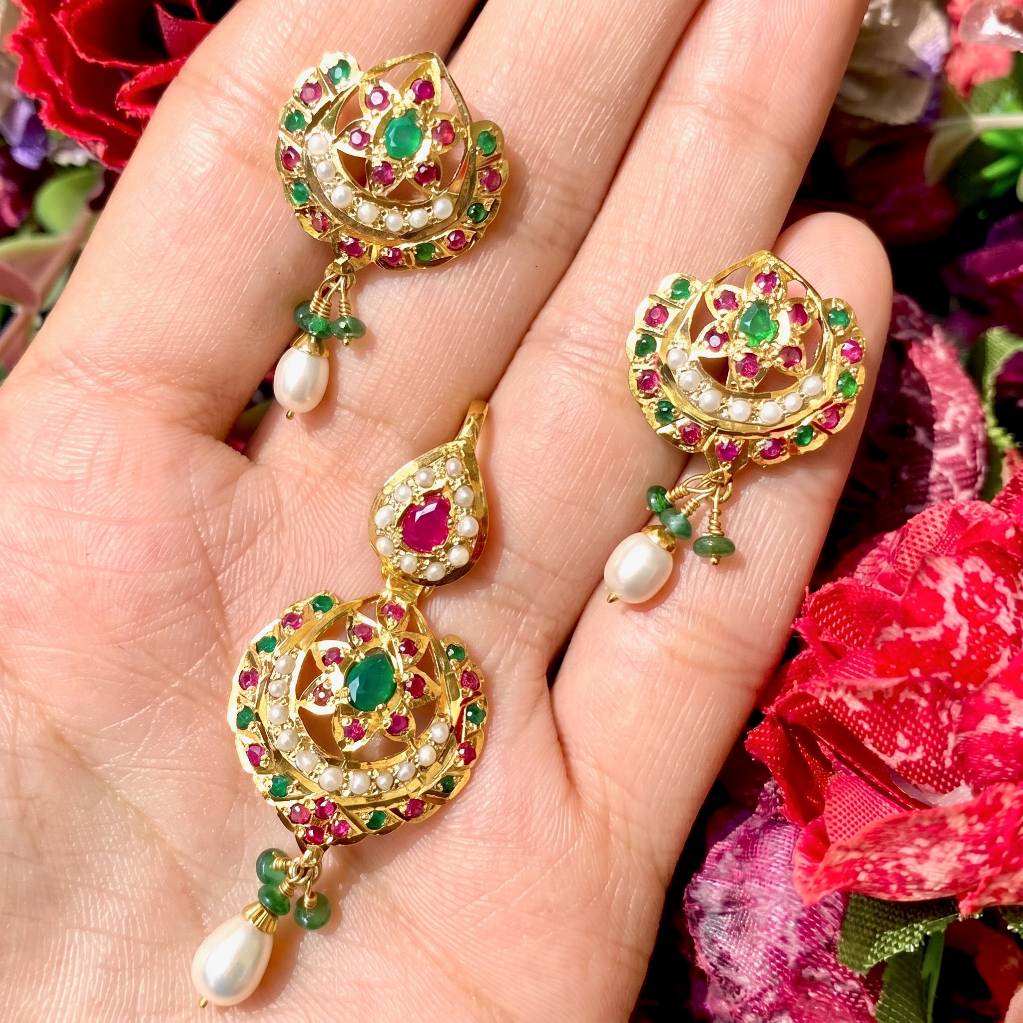 ruby emerald jadau pendant