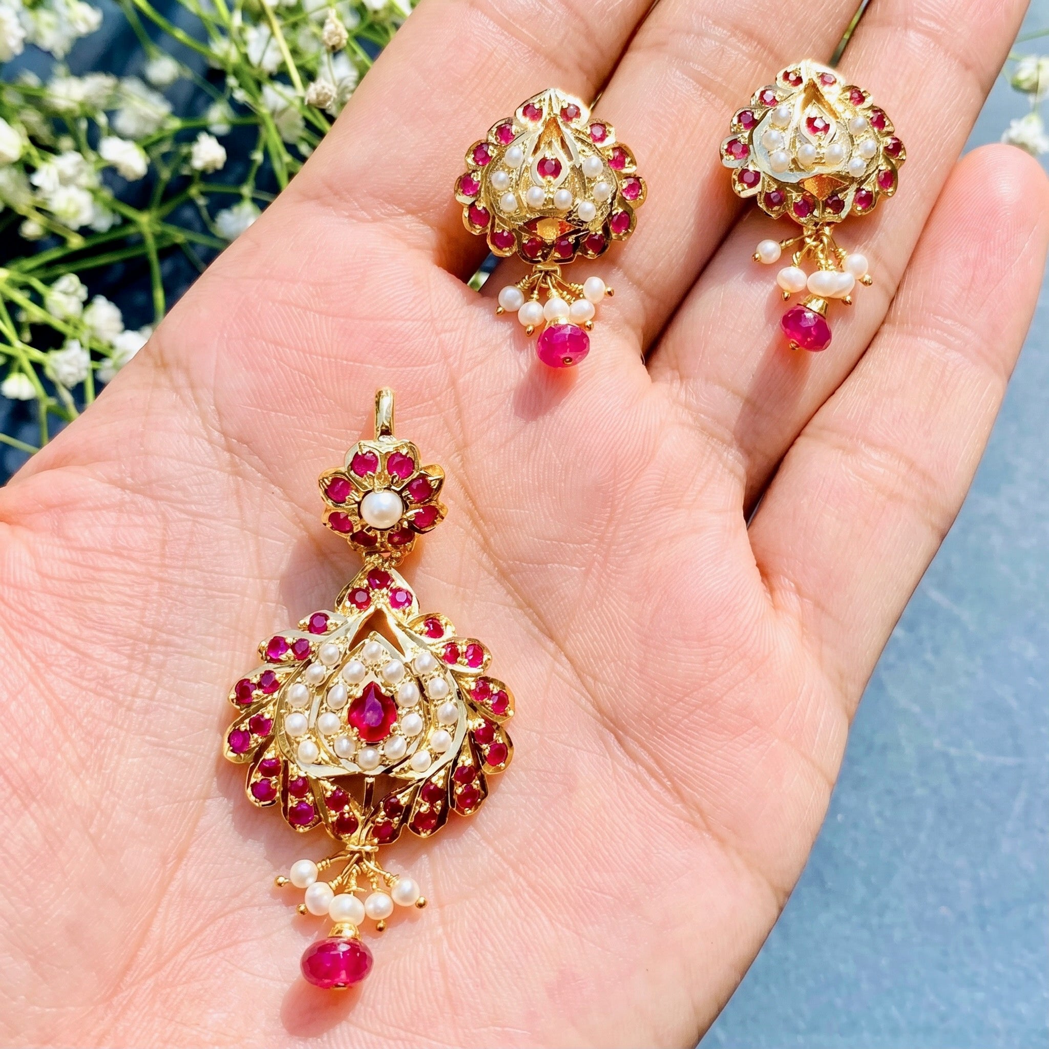 small ruby pendant set