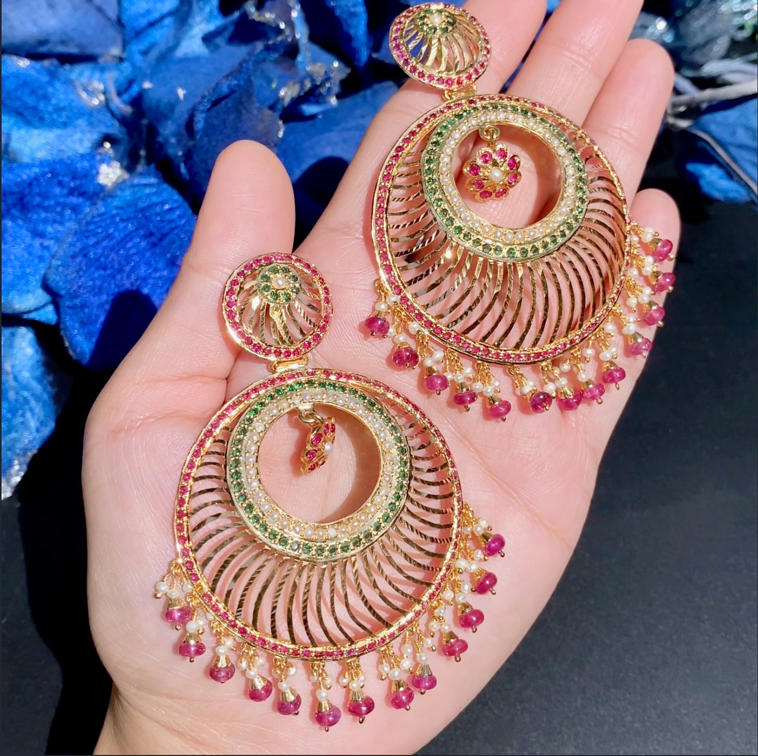 Big Jadau Chandbali Earrings | Gold Plated on Silver Base ER 609