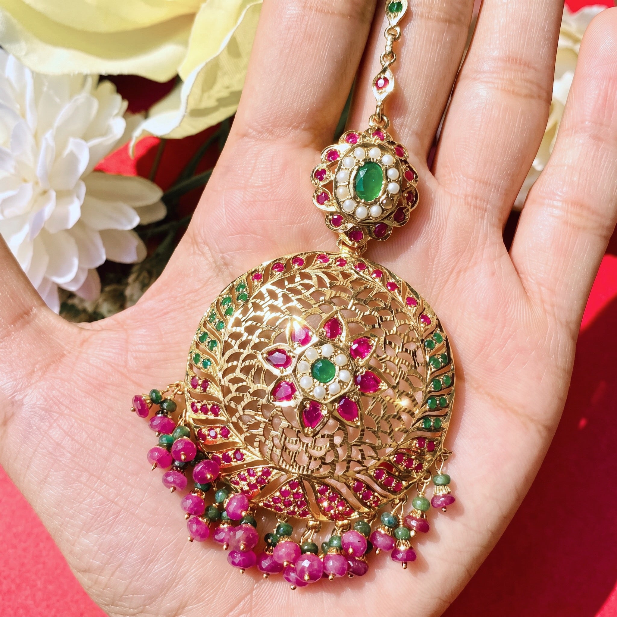 Multicolored Jadau Tikka in Gold Plated Silver TK 027