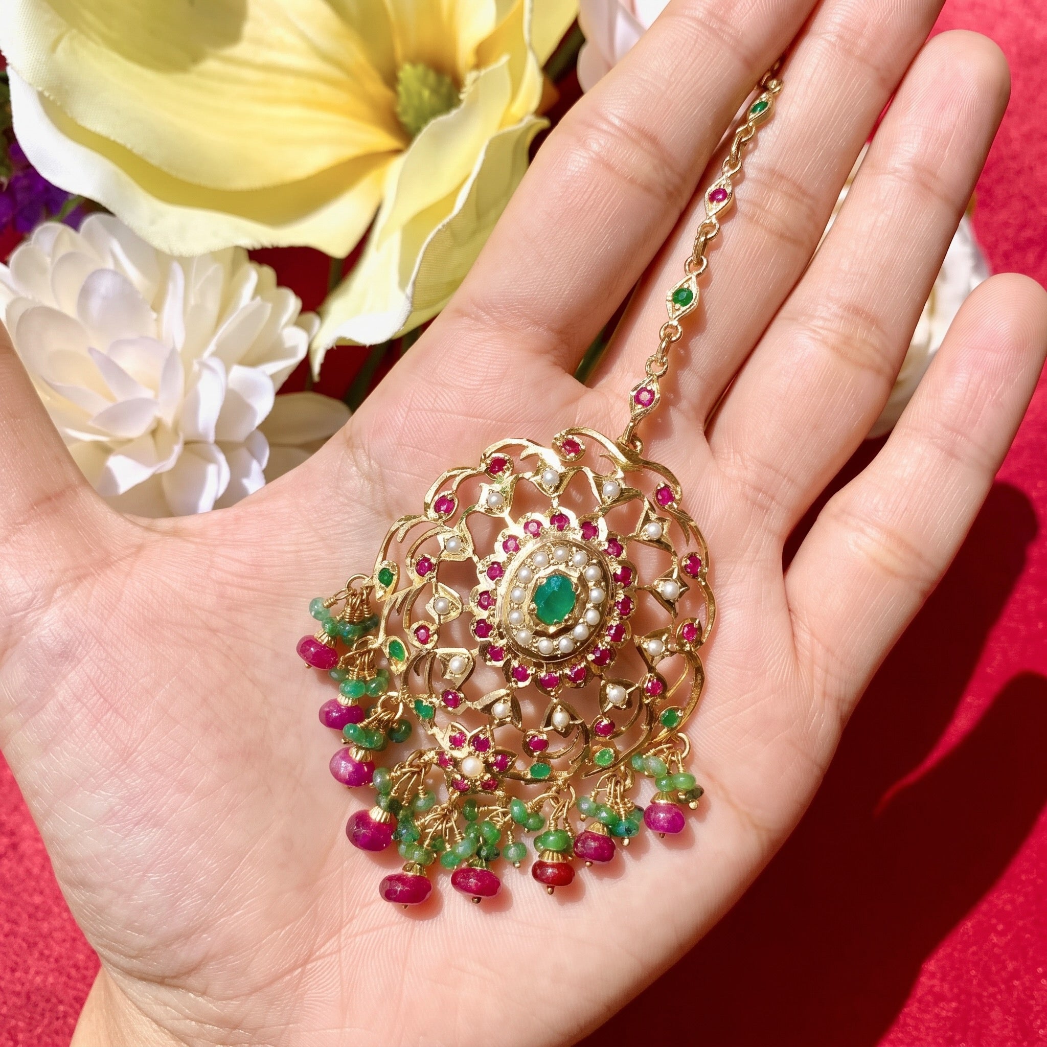 ruby emerald jadau tikka under 50000
