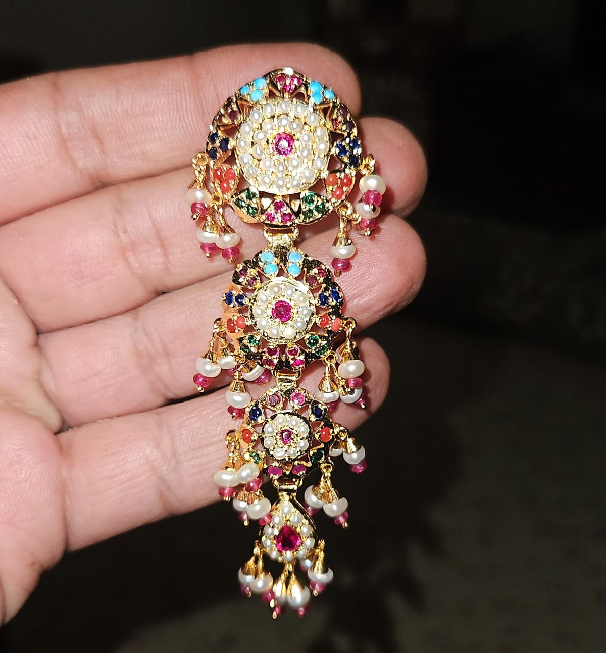 Multicolour Jadau Floral Dangler Earrings ER 780
