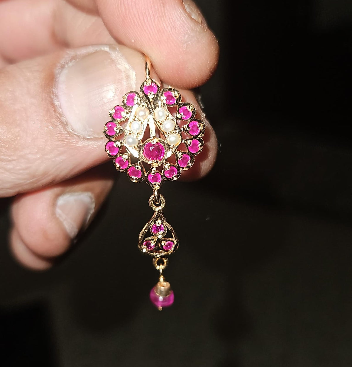 Pink Stone Pearl Floral Drop Earrings ER 783