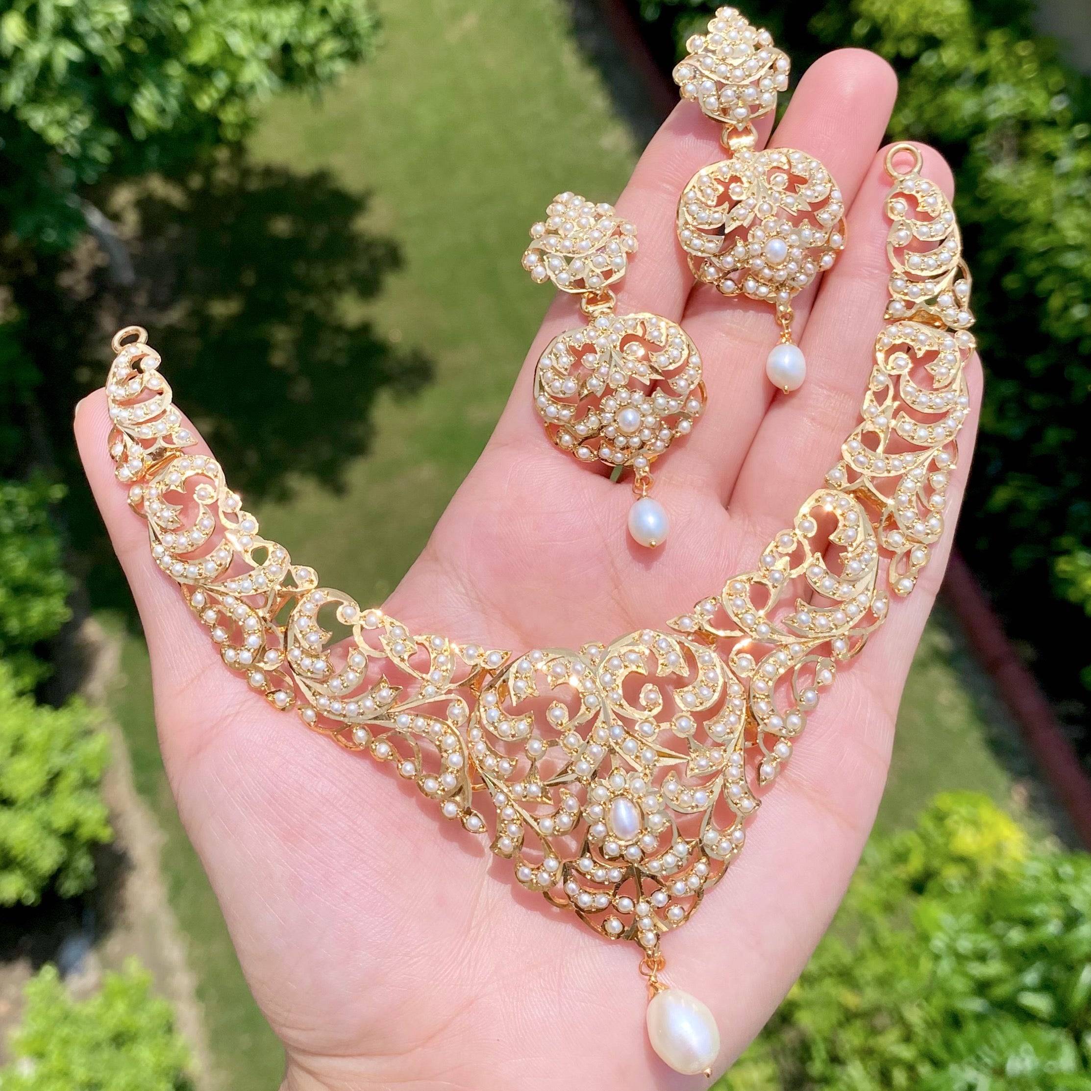 Pearl Necklace Set | Antique Design | Gold Plated on Silver NS 395