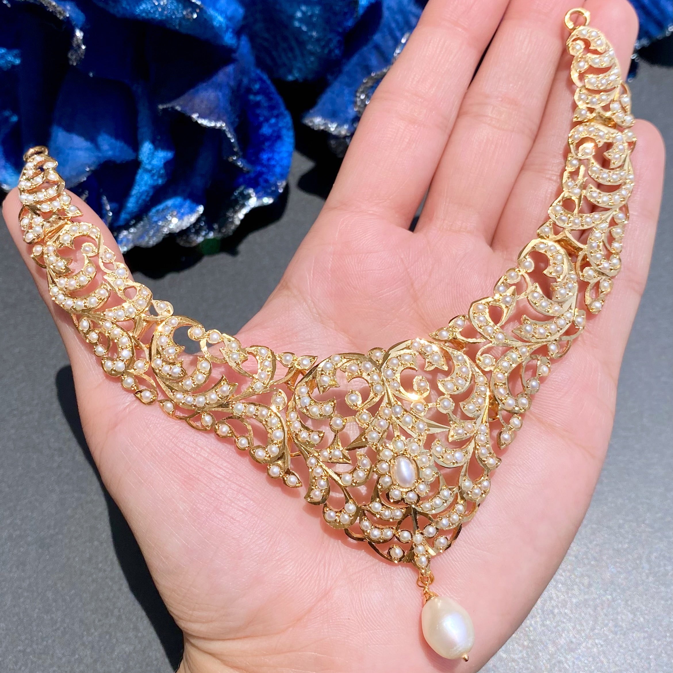 Pearl Necklace Set | Antique Design | Gold Plated on Silver NS 395