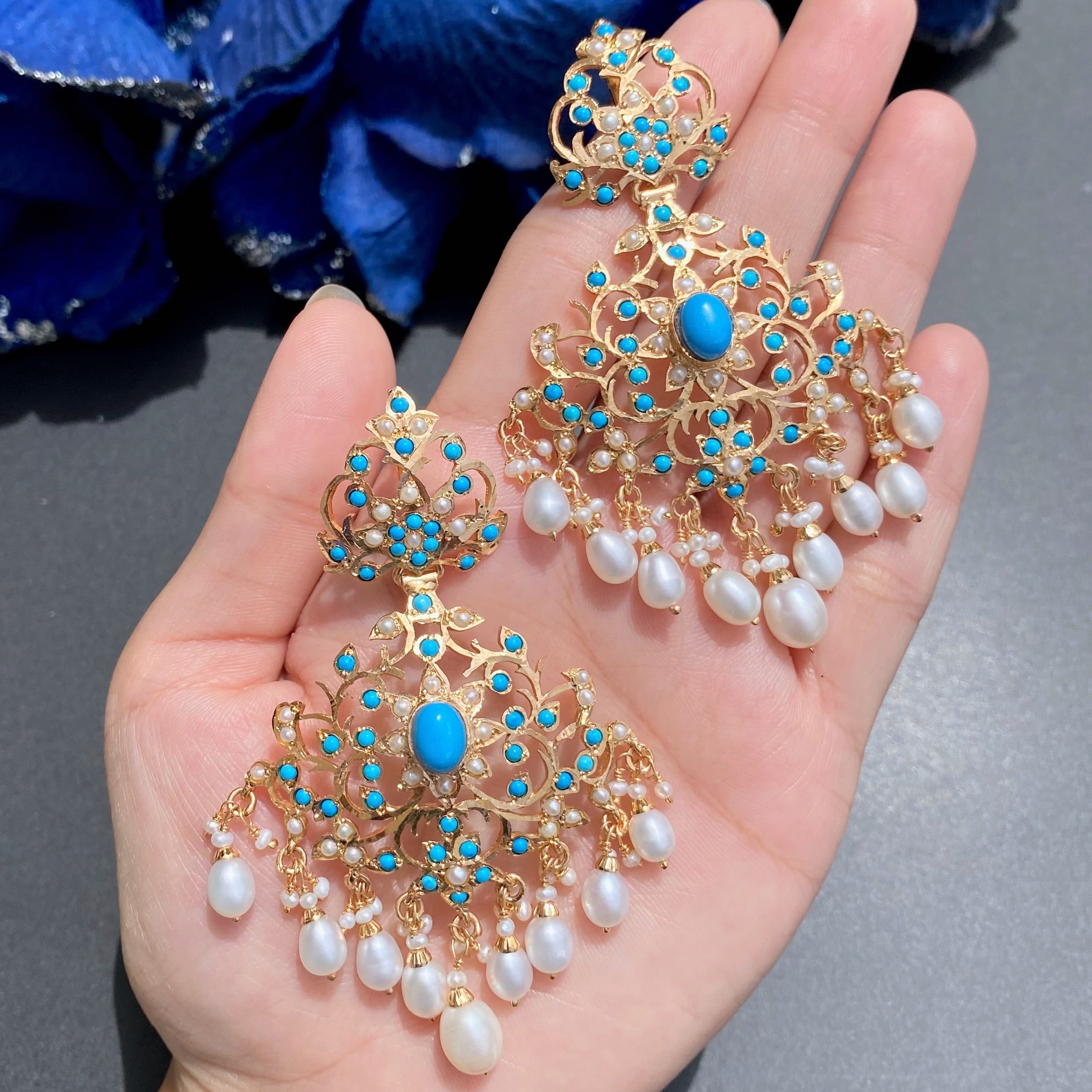 Turquoise Necklace Set | Gold Plated on Silver | Handmade Indian Jewelry Online NS 399