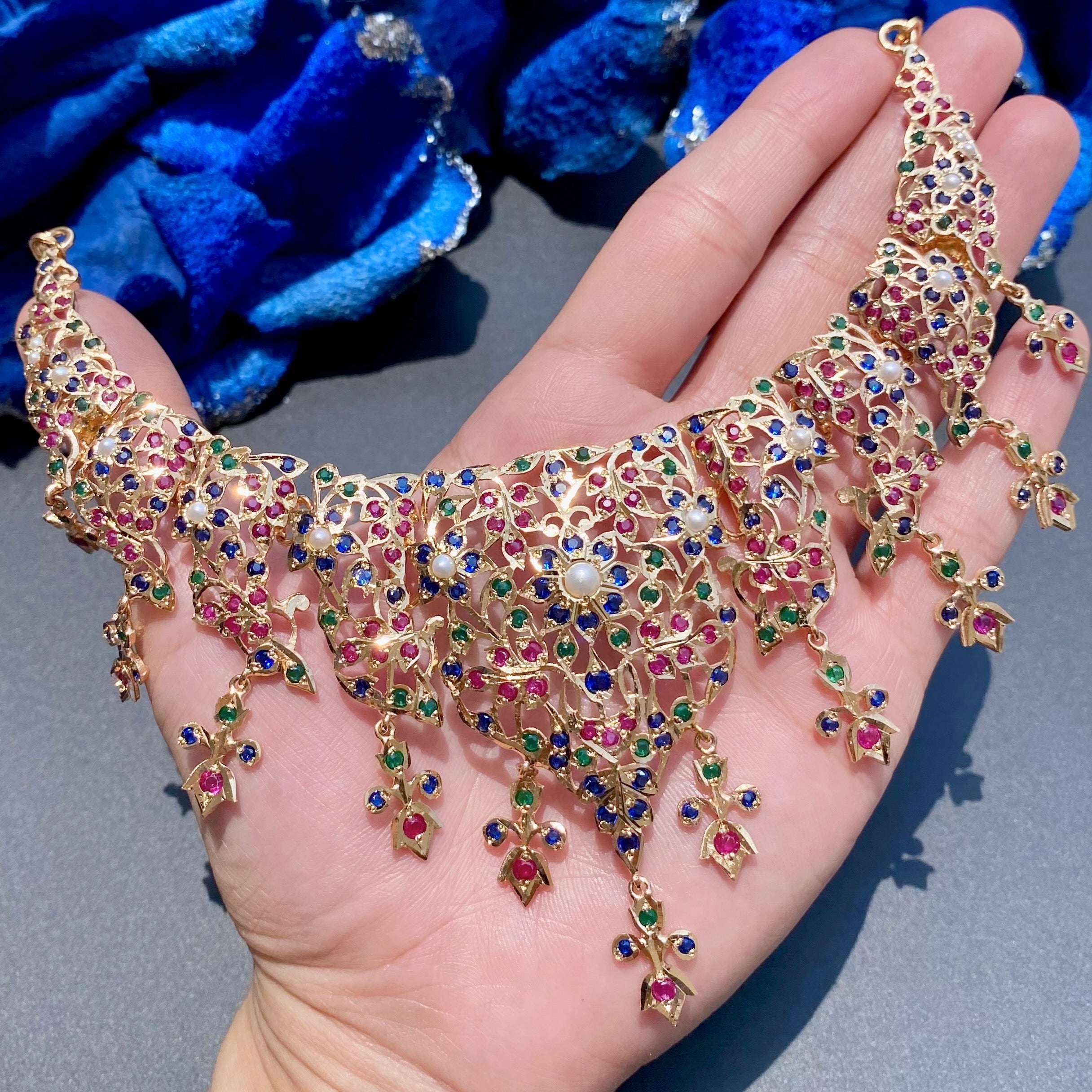 Antique Design Necklace Set | Gold Plated on Silver | Old World Charm NS 387