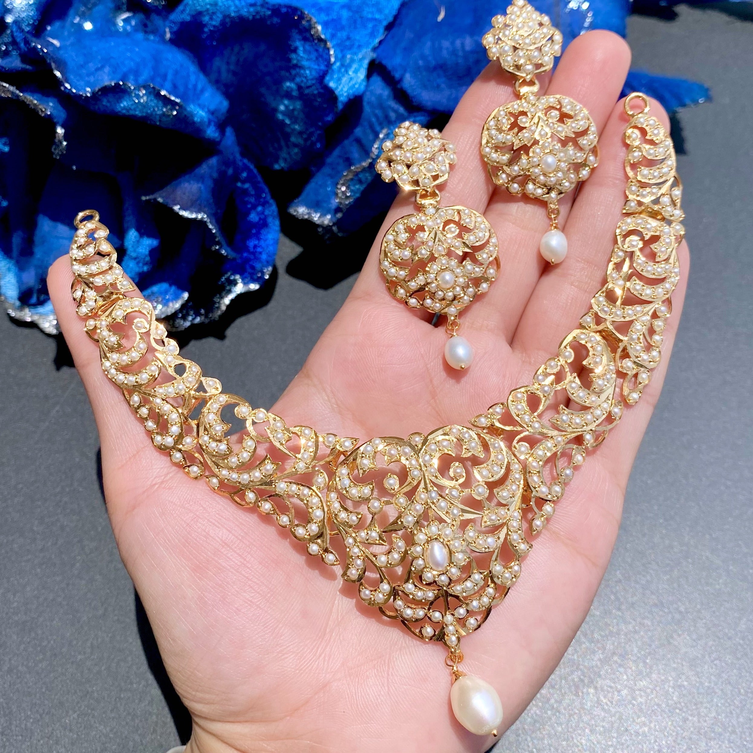 Pearl Necklace Set | Antique Design | Gold Plated on Silver NS 395