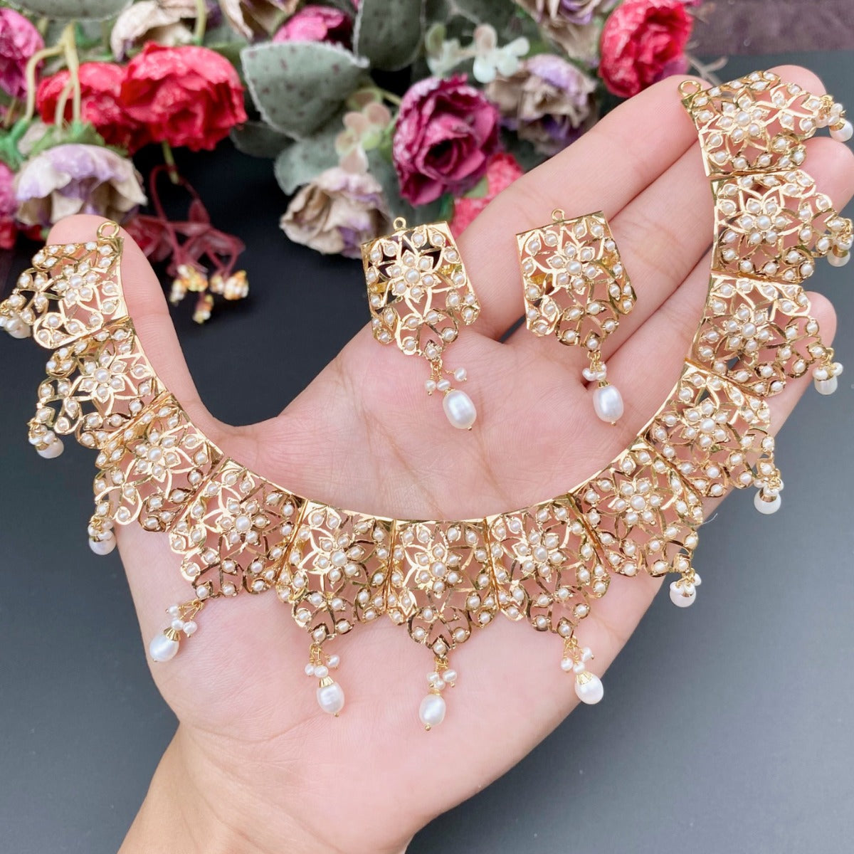 Pearl Necklace Set | Real Gold & Pearls Jewelry | Rudradhan GNS 216