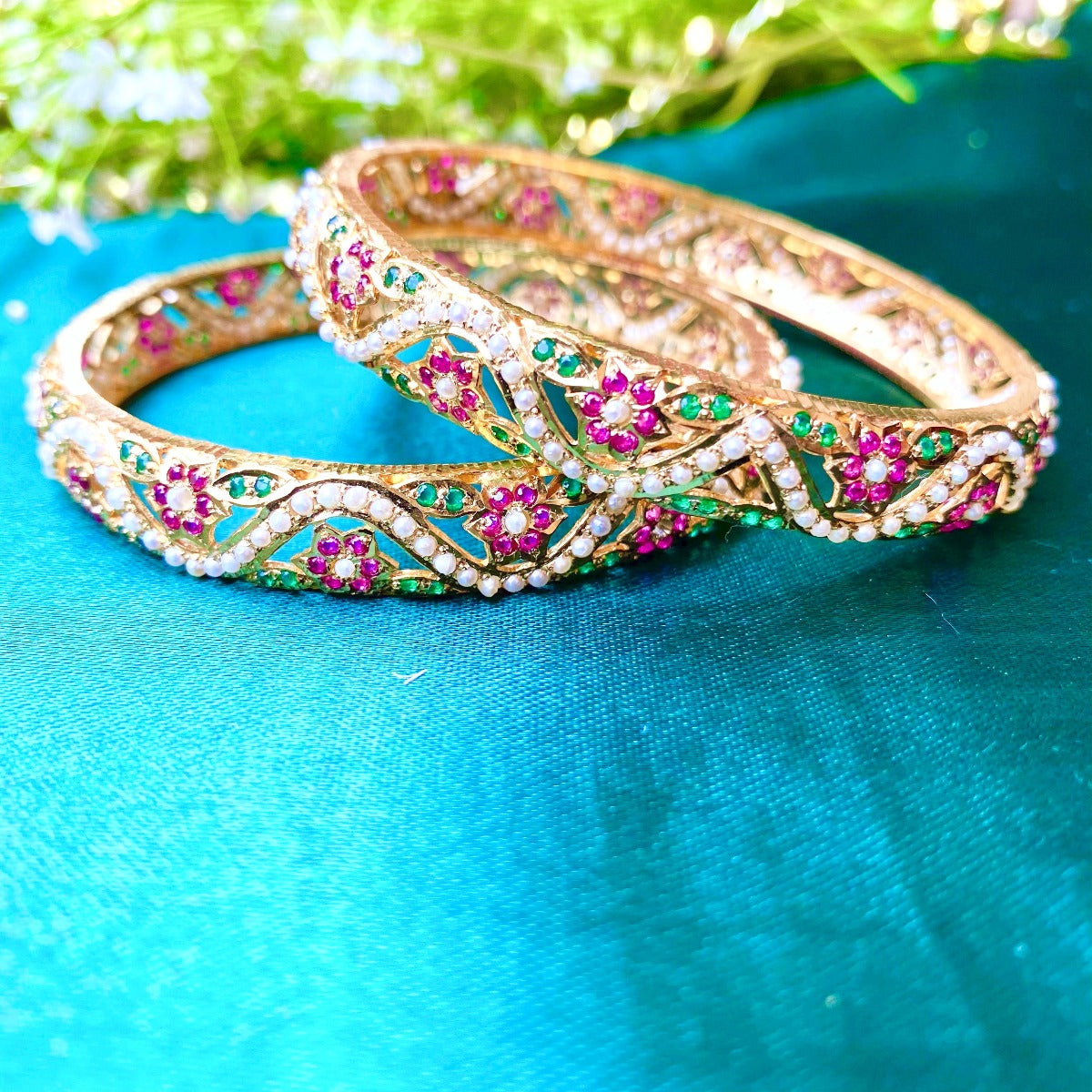 Multicolored Jadau Bangles in Gold Plated Silver BG 018