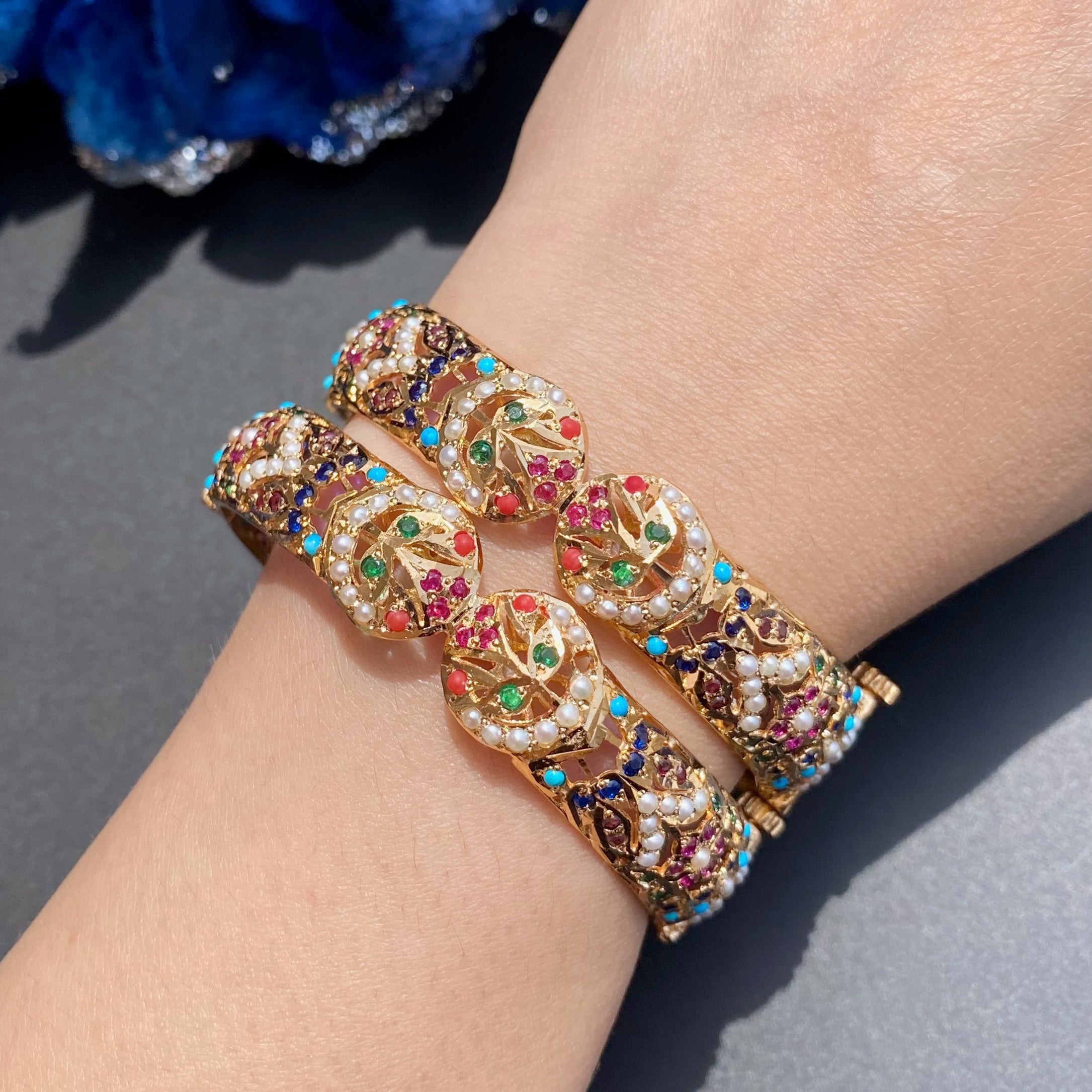 Navratna Stone Bangles | Gold Plated on Silver | Fine Indian Jewelry