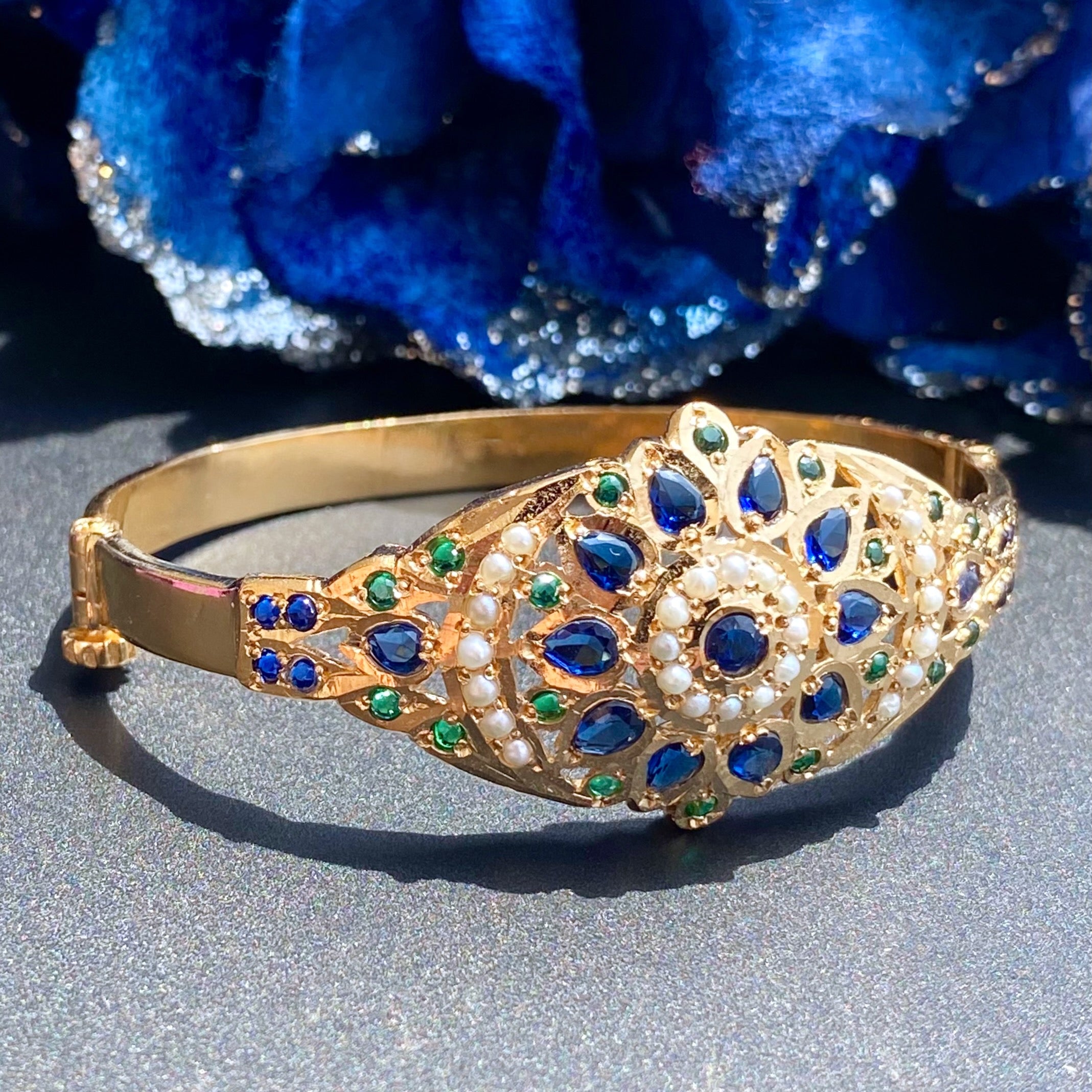 Modern Jadau Bracelet | Gold Plated on 925 Silver | Contemporary Party Wear Indian Jewelry