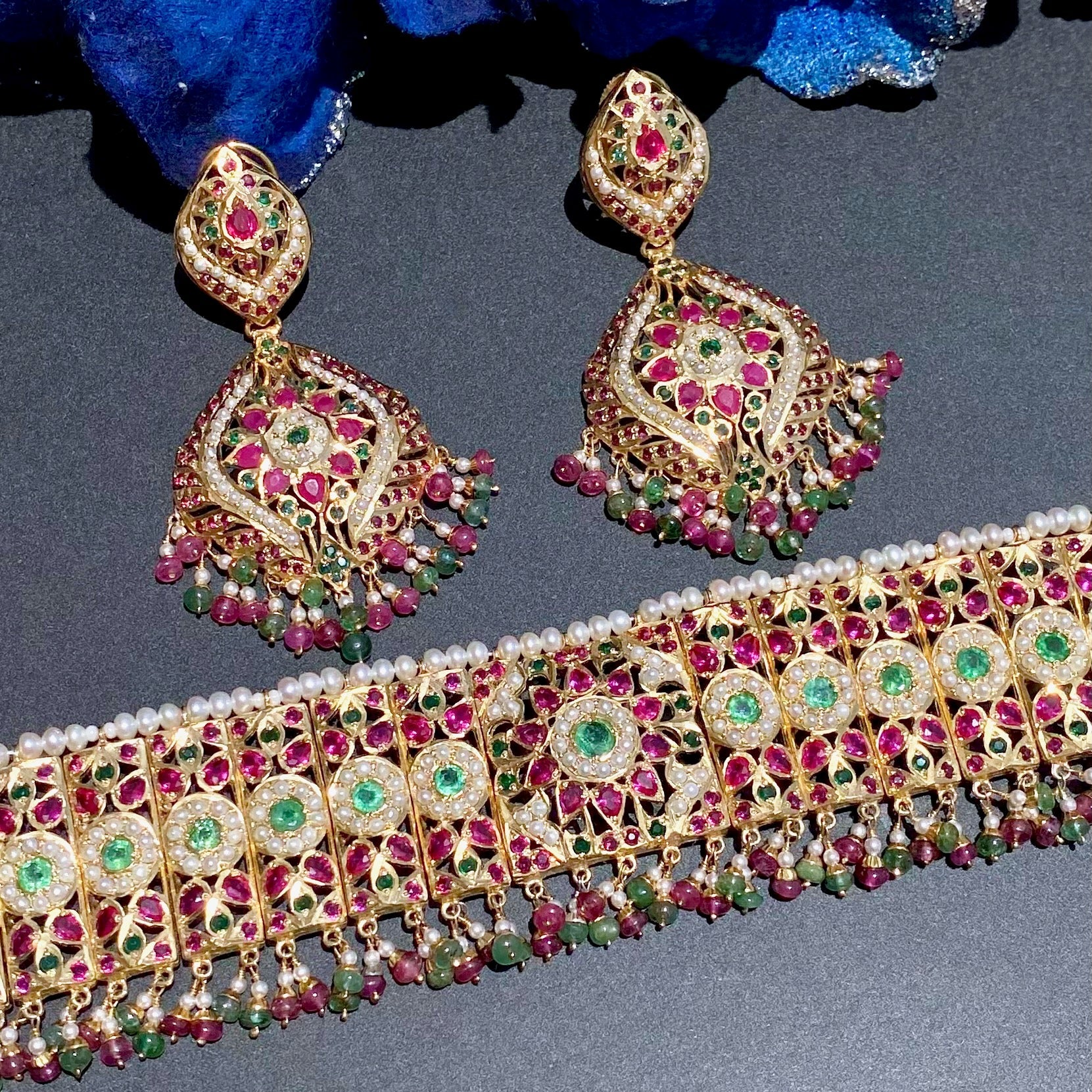 Bridal Jadau Choker Set | Gold Plated on Silver | Classic Indian Jewelry NS 413