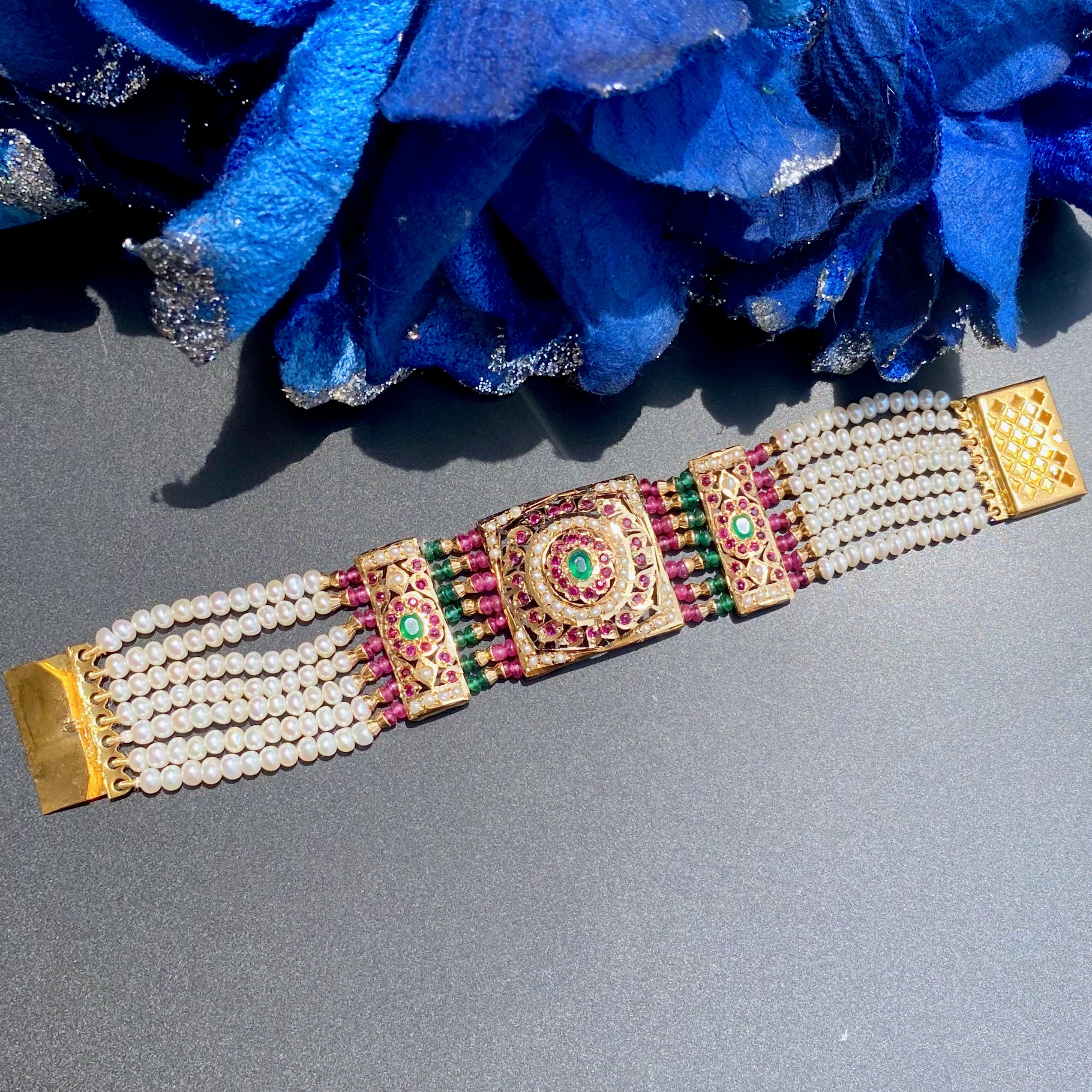 Gold Plated Jadau Dasti | Premium Materials & Finish | Antique Indian Women's Bracelet