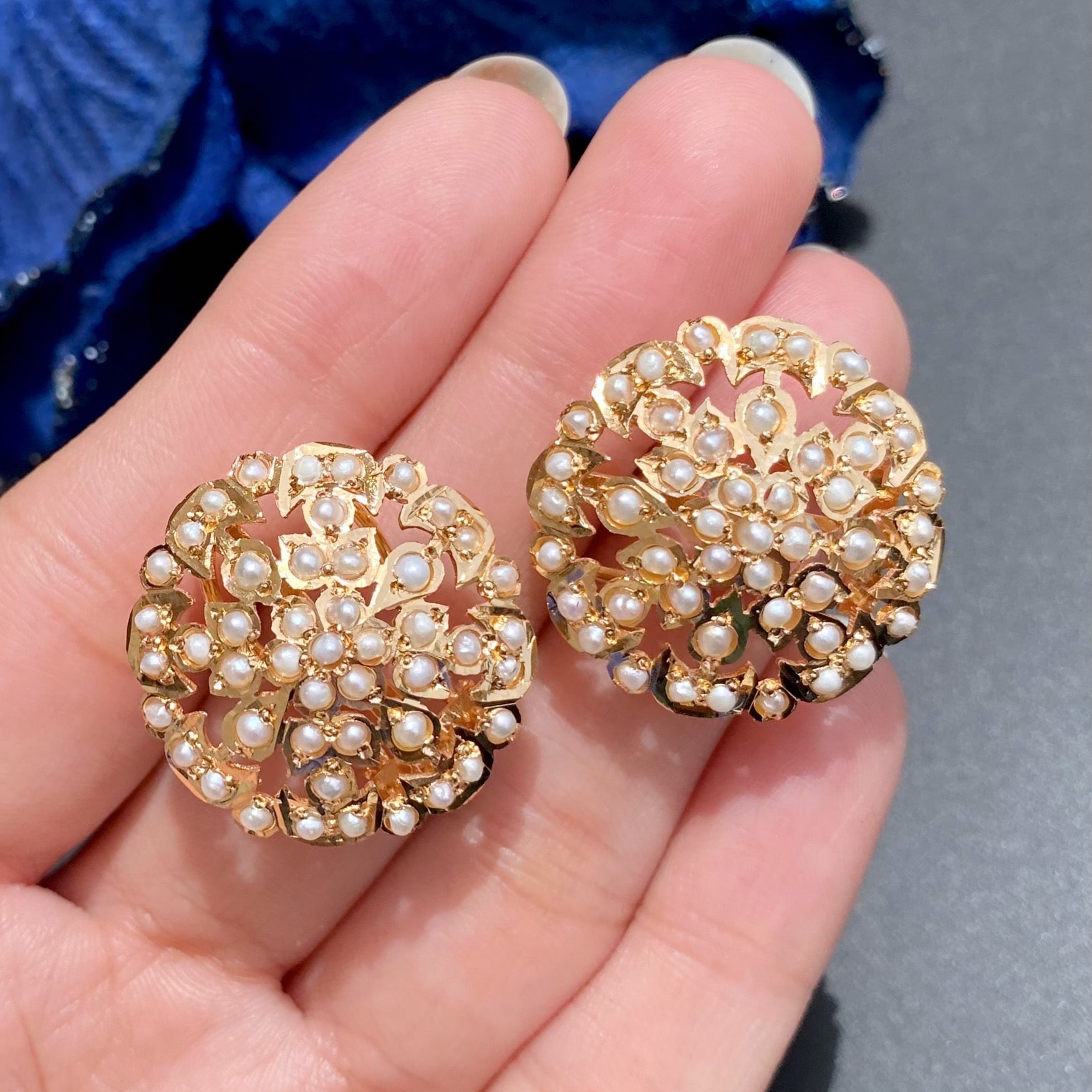 Sober and Sophisticated Pearl Stud Earrings | Gold Plated Silver | Classic Amritsari Jadau Art ER 575