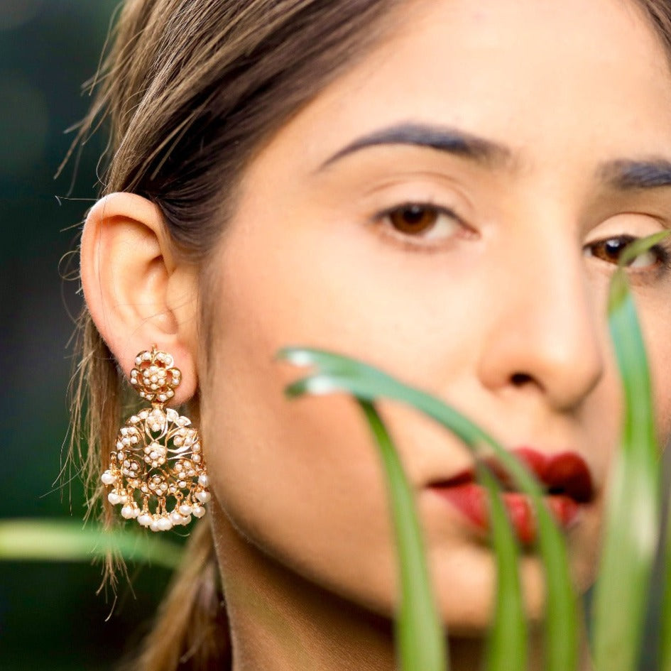 Hyderabadi Pearl Earrings on Silver with Gold Plating | Sober & Classy Design ER 033