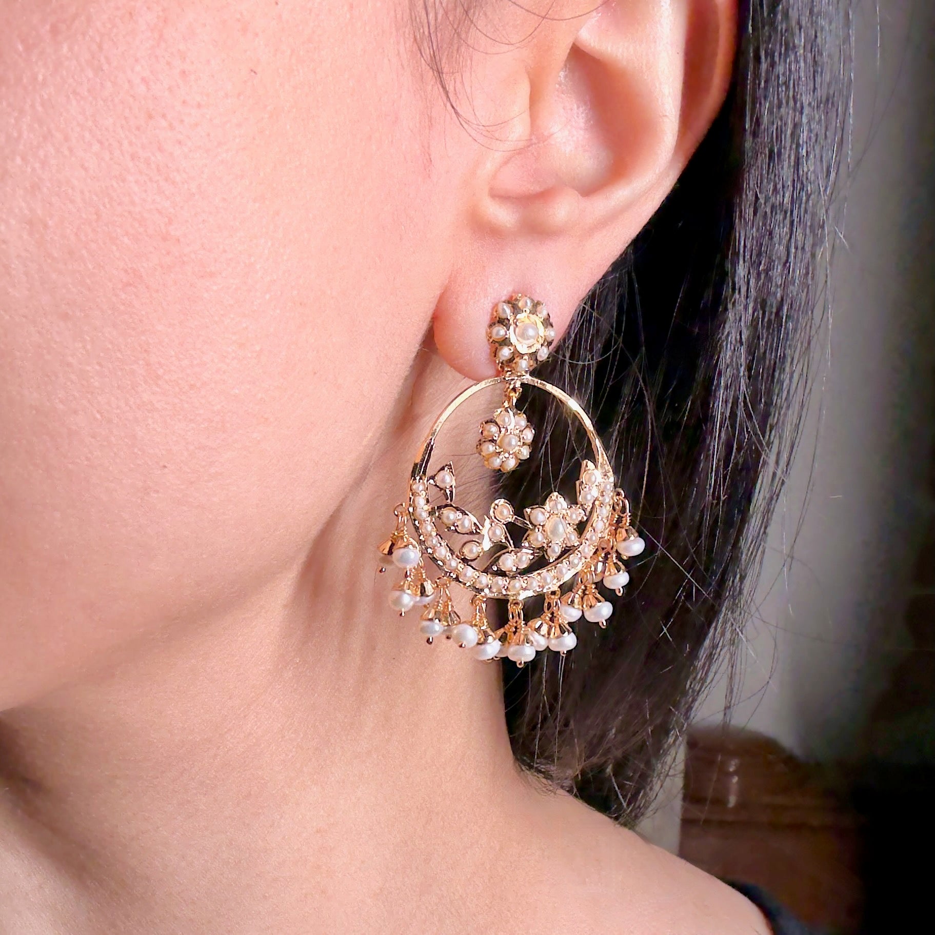 Dainty Chandbali Earrings | Gold Plated on Silver | Original Pearls Jewelry ER 555