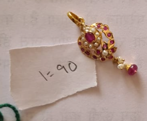 delicate ruby pearl pendant only in 22k gold studded with precious stones gp 007