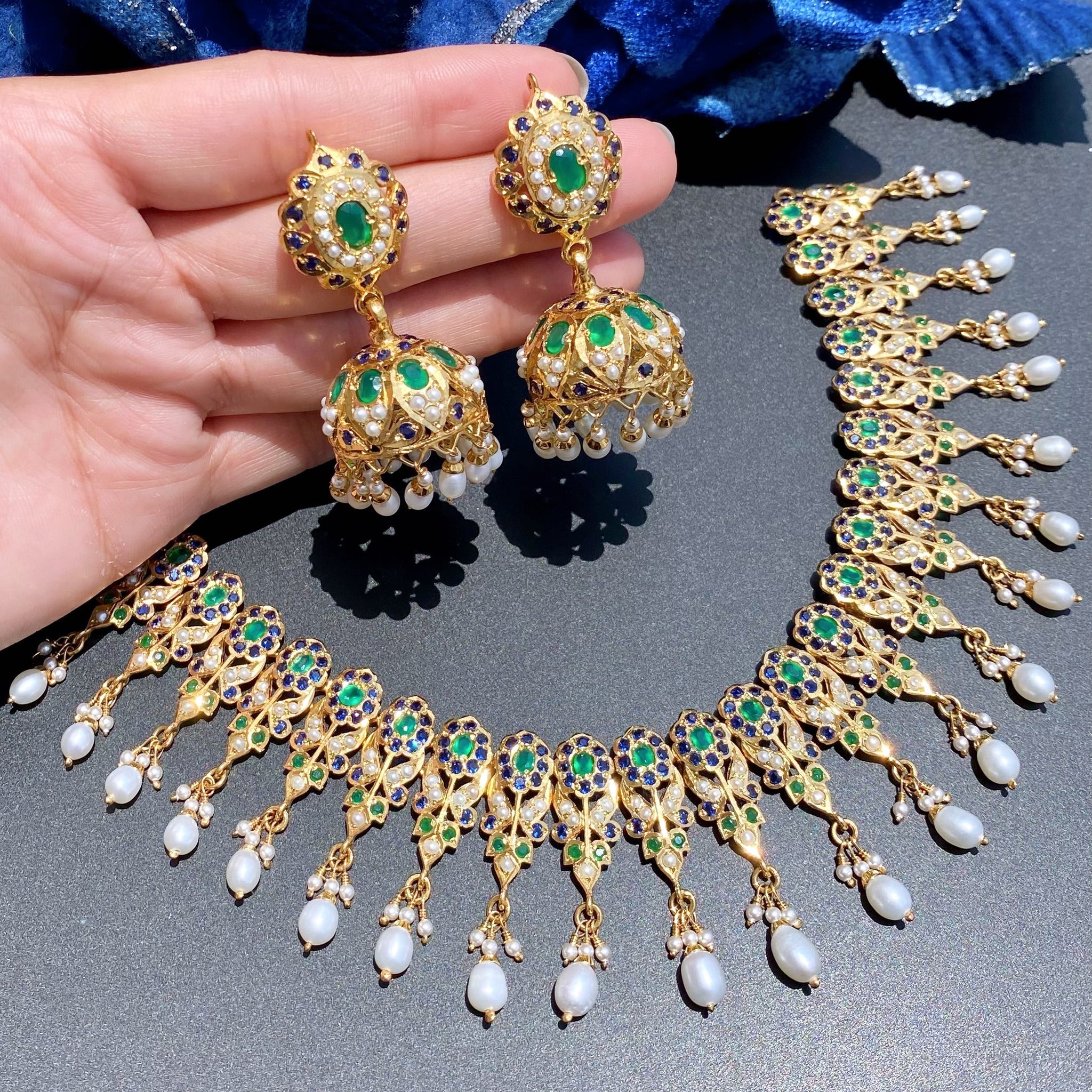 Multicolored Jadau Necklace with Jhumka Earrings NS 127