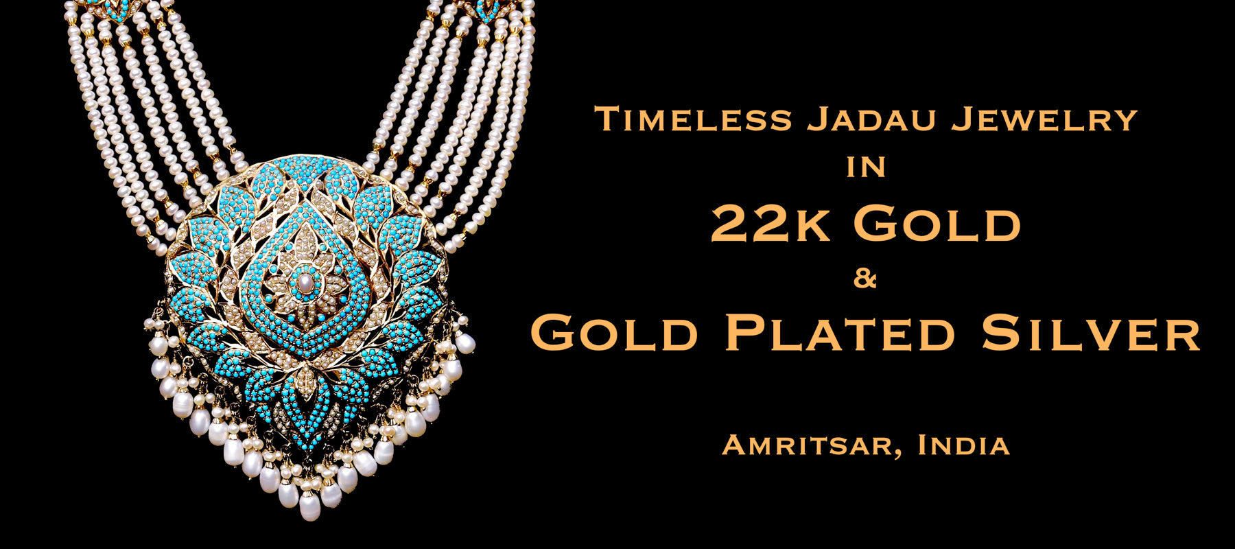a magnificient amritsari jadau pearl-pheroza rani haar pendant embellished with freshwater pearls and turquoises