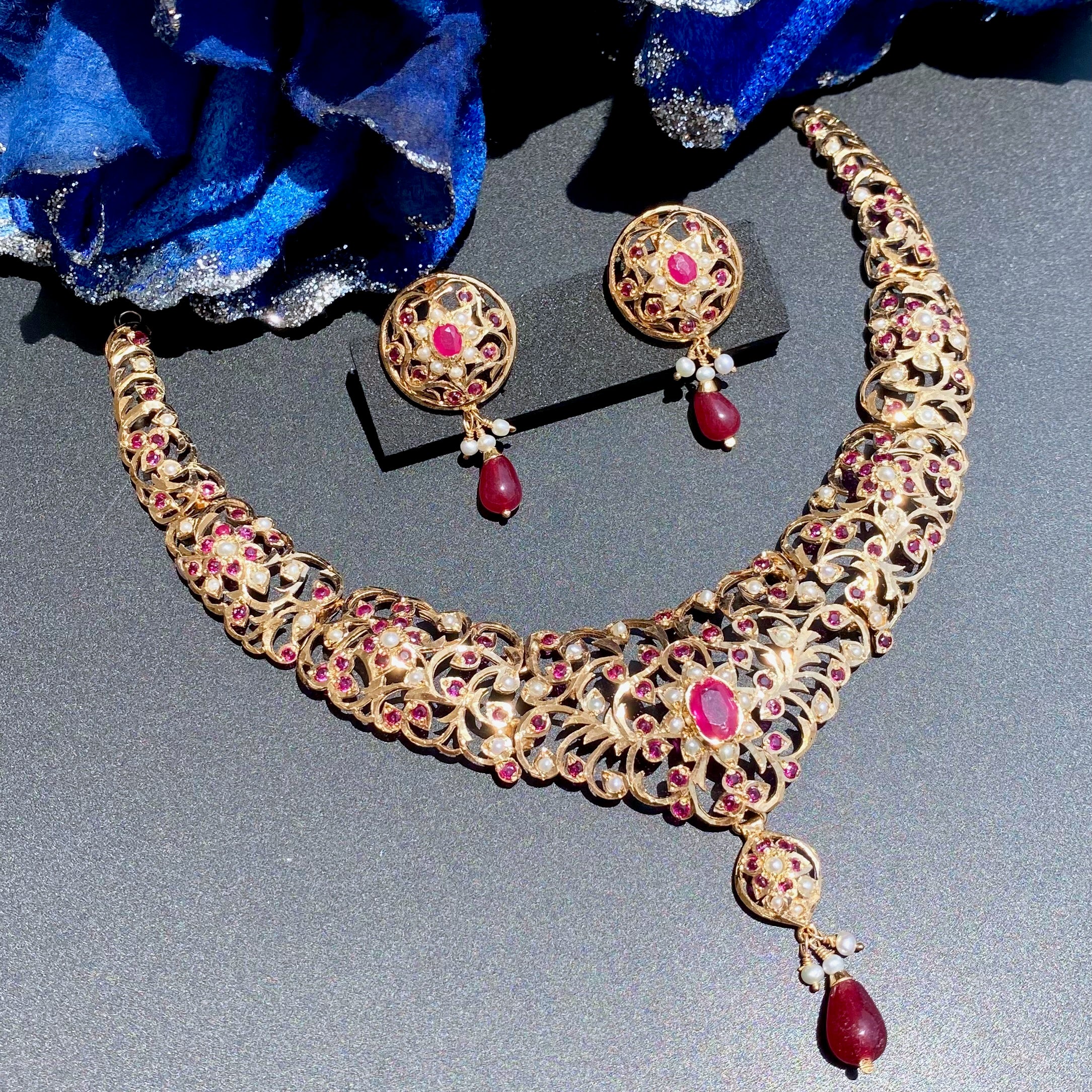 Edwardian Era Vintage Design | Silver Necklace Set with Gold Plating NS 397