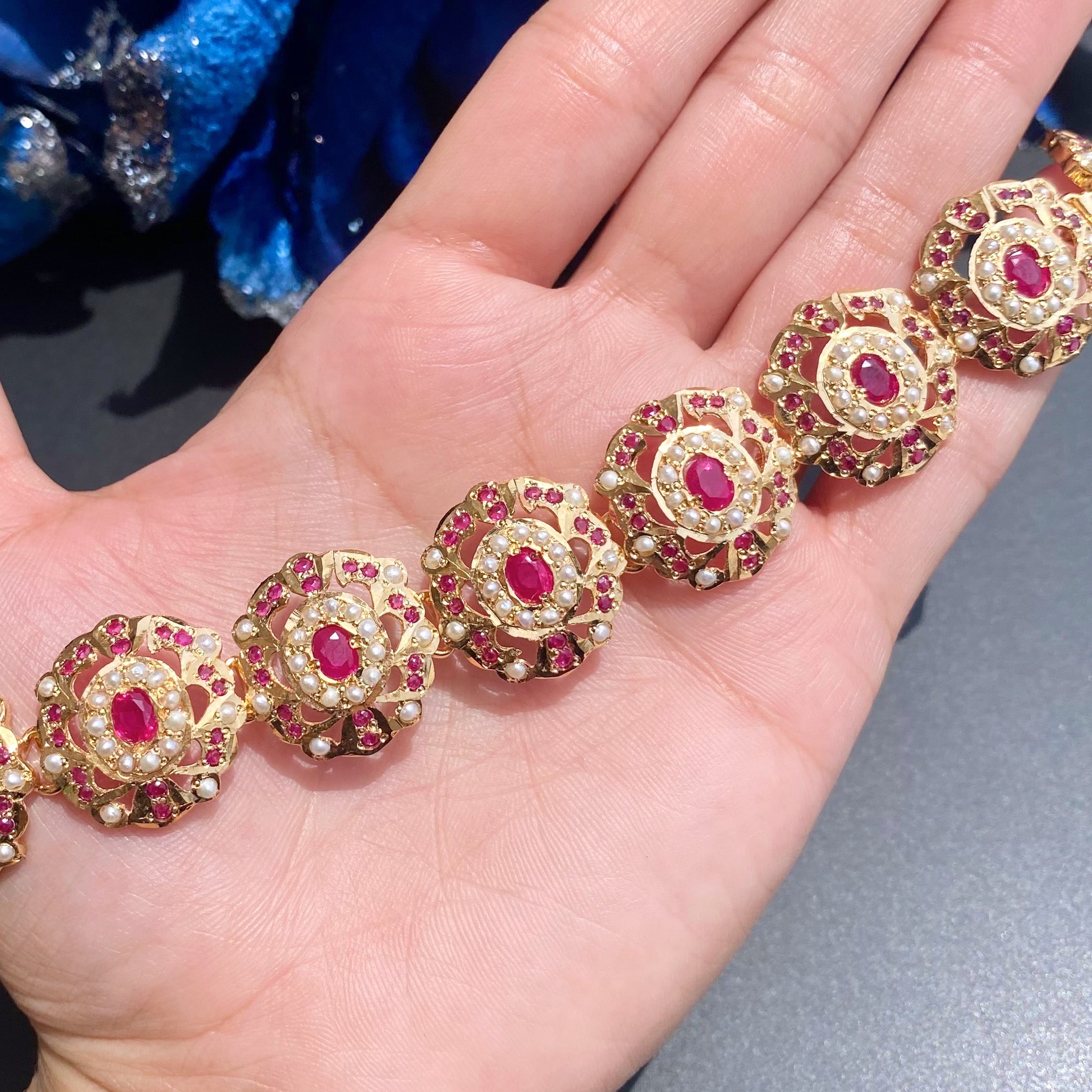 Delicate Indian Choker Set | Pearl Ruby Combination | Gold Plated on Silver NS 389