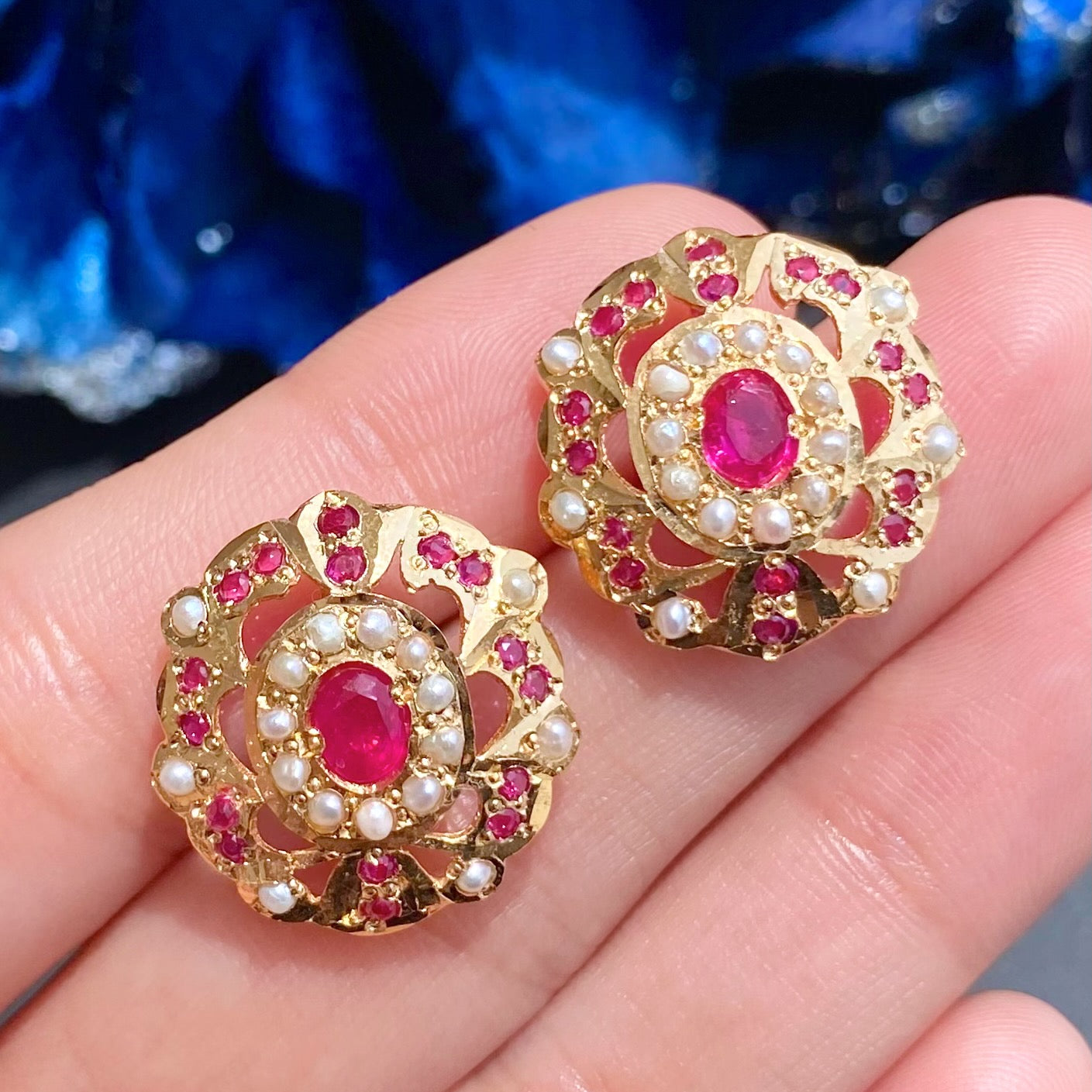 Delicate Indian Choker Set | Pearl Ruby Combination | Gold Plated on Silver NS 389